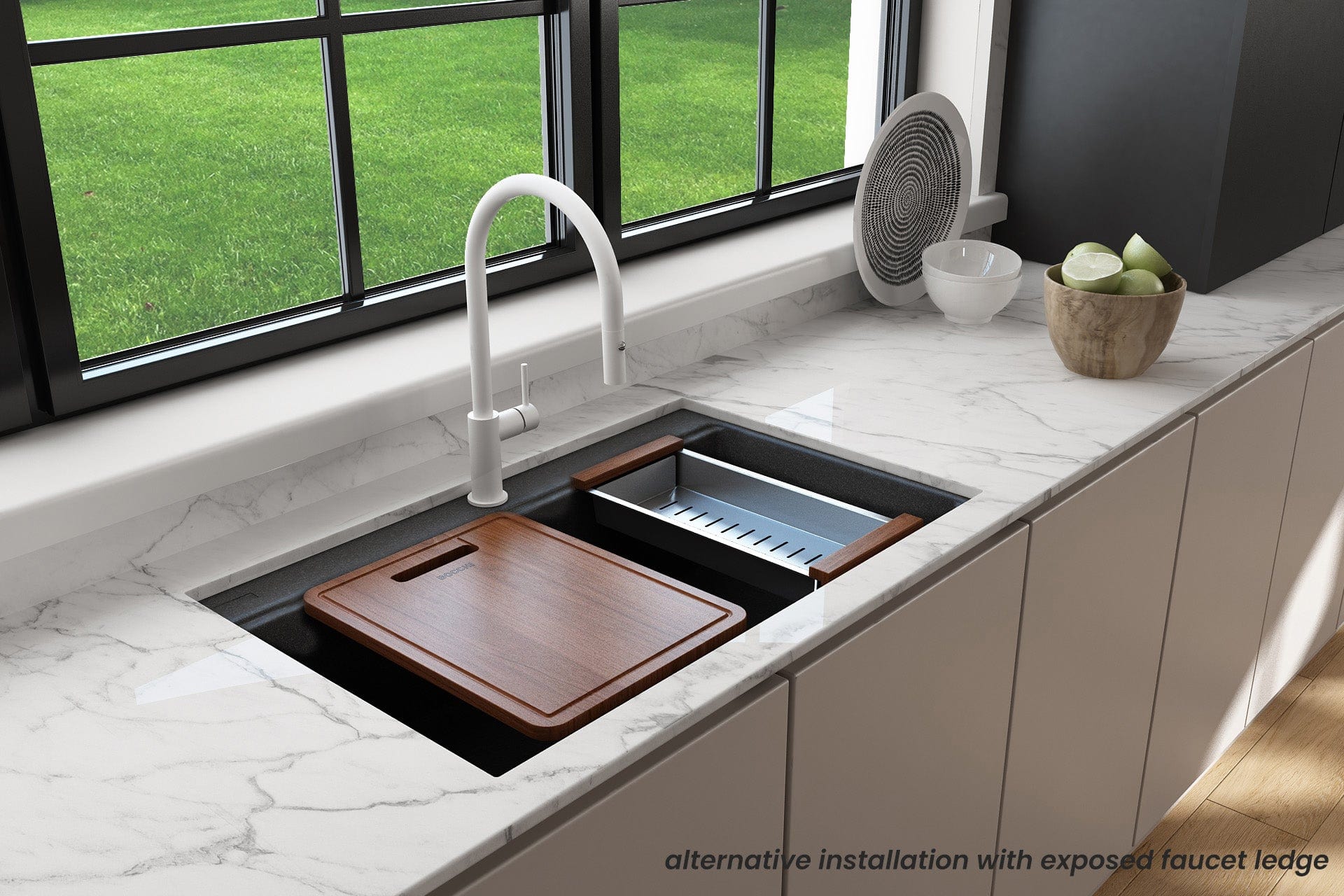 BOCCHI BAVENO LUX 34 Dual Mount Single Bowl Granite Composite Kitchen Sink with Integrated Workstation | Includes Accessories & Covers | Perfect for Modern Kitchens, Food Prep & Dishwashing