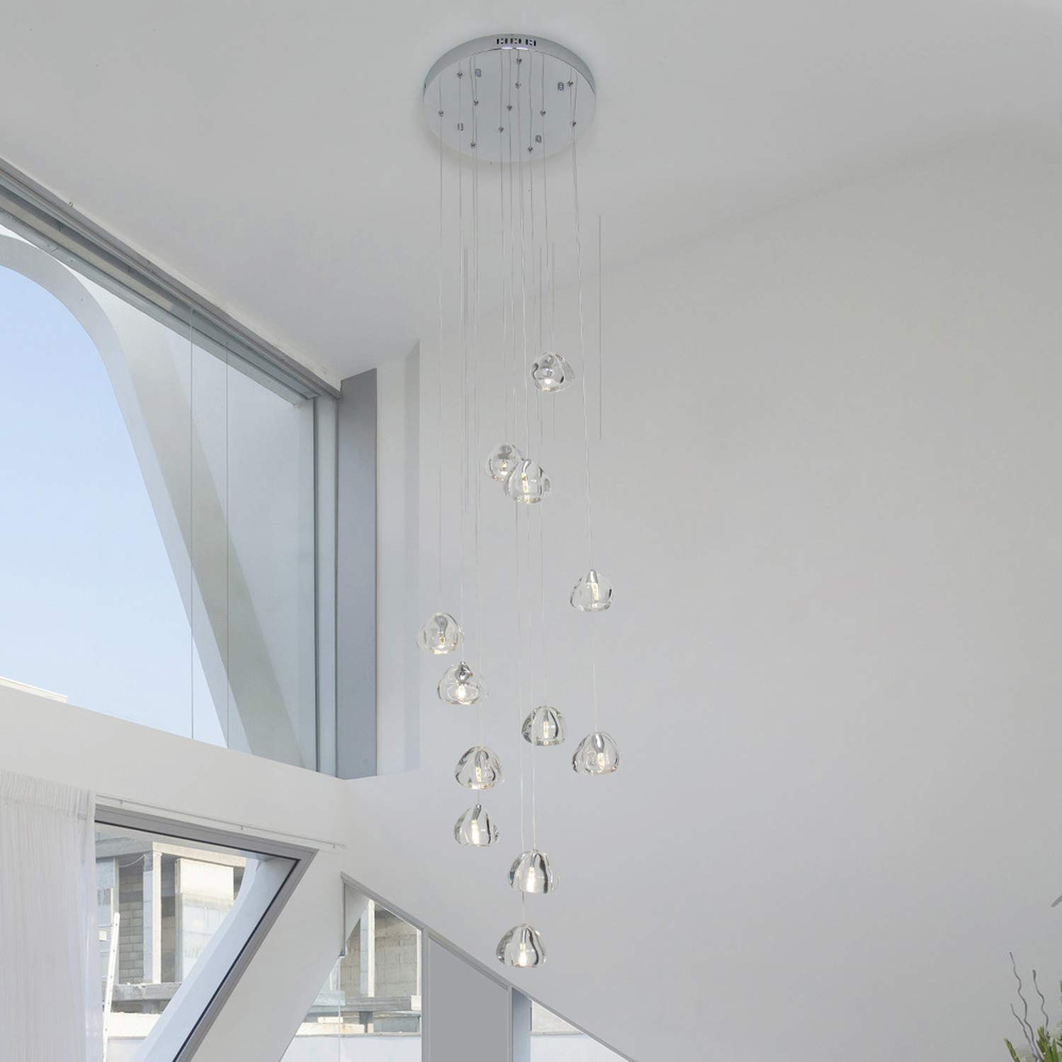 12-Light Modern Chandelier with Crystal Raindrop Design - 15.7
