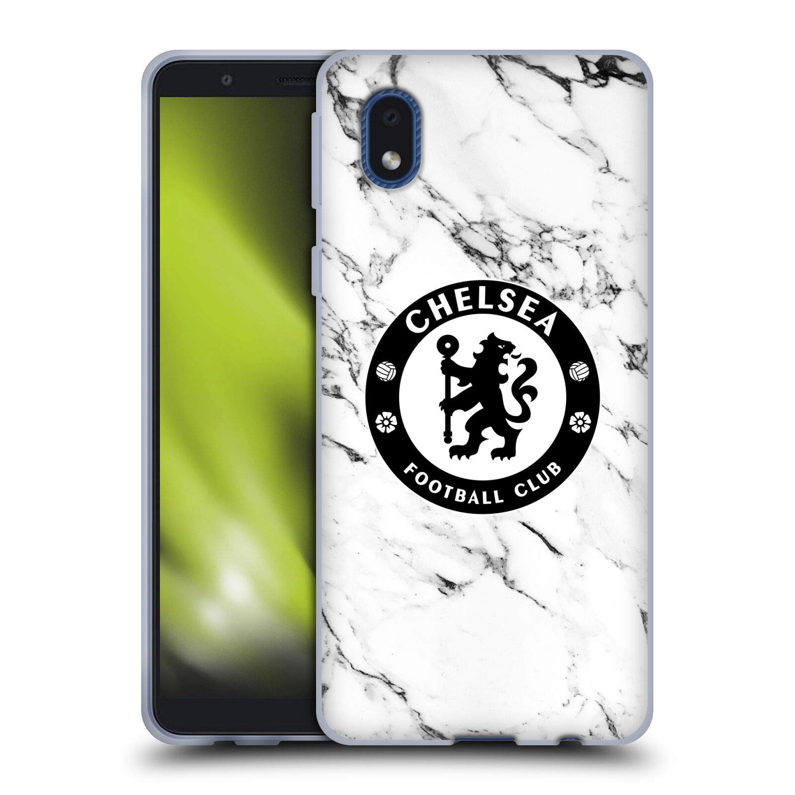 Head Case Designs Chelsea FC White Marble Gel Phone Case for Samsung Galaxy A01 Core (2020) - Officially Licensed Football Gift & Protective Cover for Fans