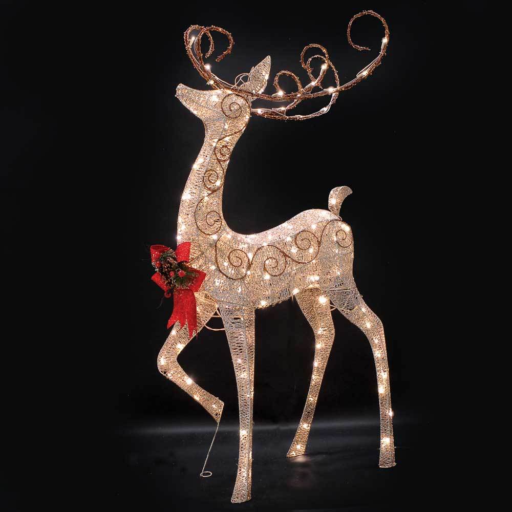 60-Crystal Splendor Buck with Bow Lighted Sculpture - Elegant Deer Statue with LED Lights for Home Decor, Christmas, Wedding & Holiday Decoration