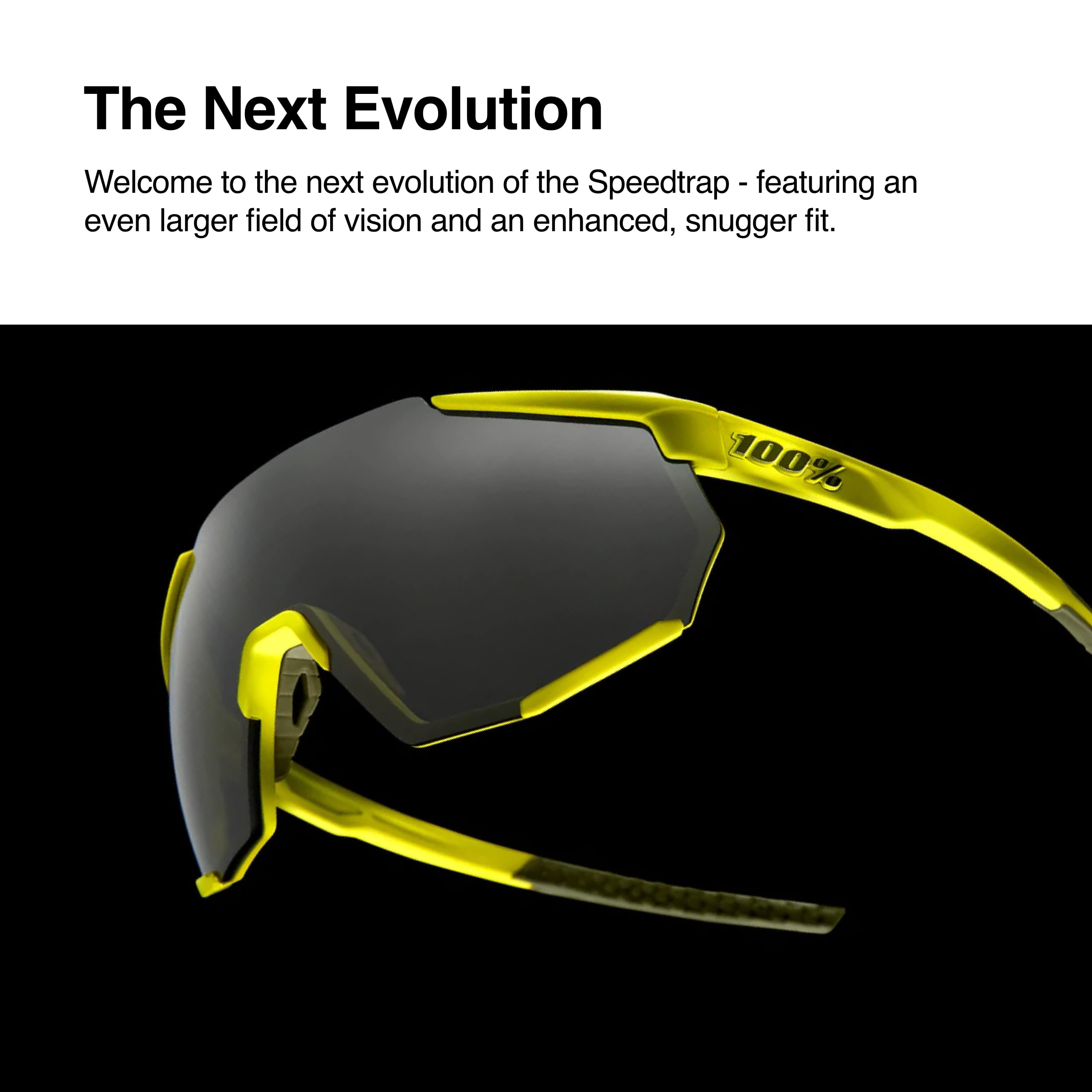 100% Racetrap Sport Performance Sunglasses for Cycling, Running & Outdoor Sports - UV Protection Polarized Gloss Black Frame with Smoke Lens - Ideal for Road Biking, Marathon Training & Active Lifestyle