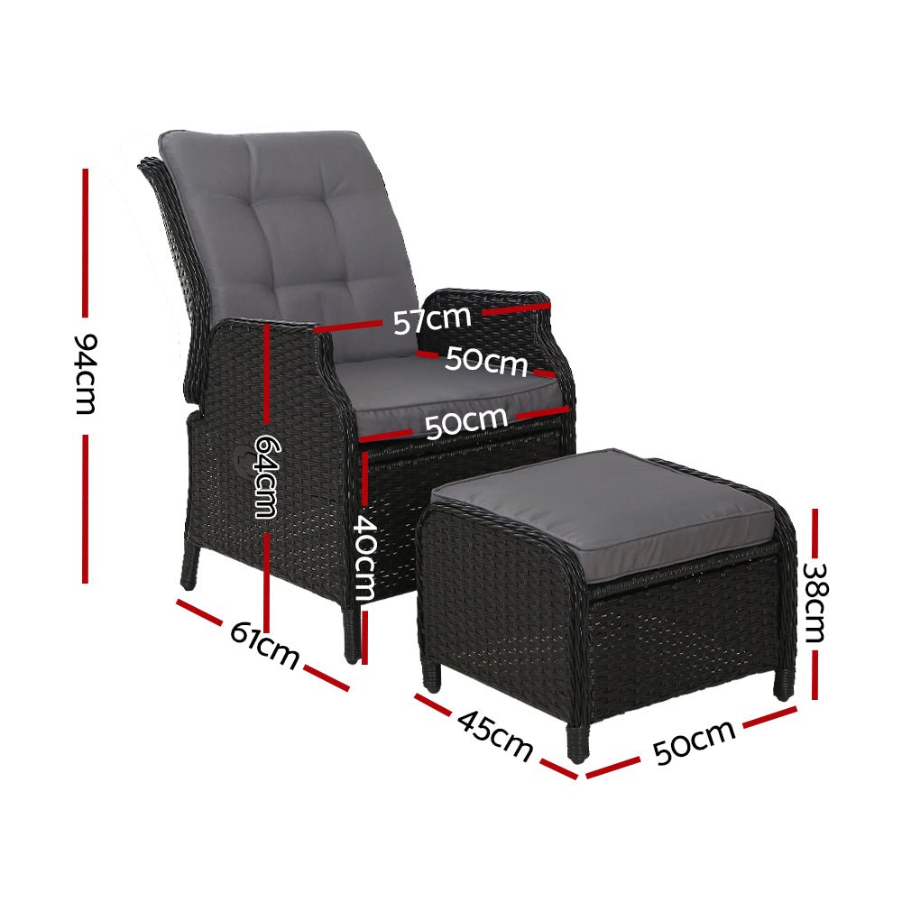 **Ella Outdoor Recliner Patio Chair - Adjustable Lounge Chair with Cushion, Black - Perfect for Backyard, Poolside, and Garden Relaxation**