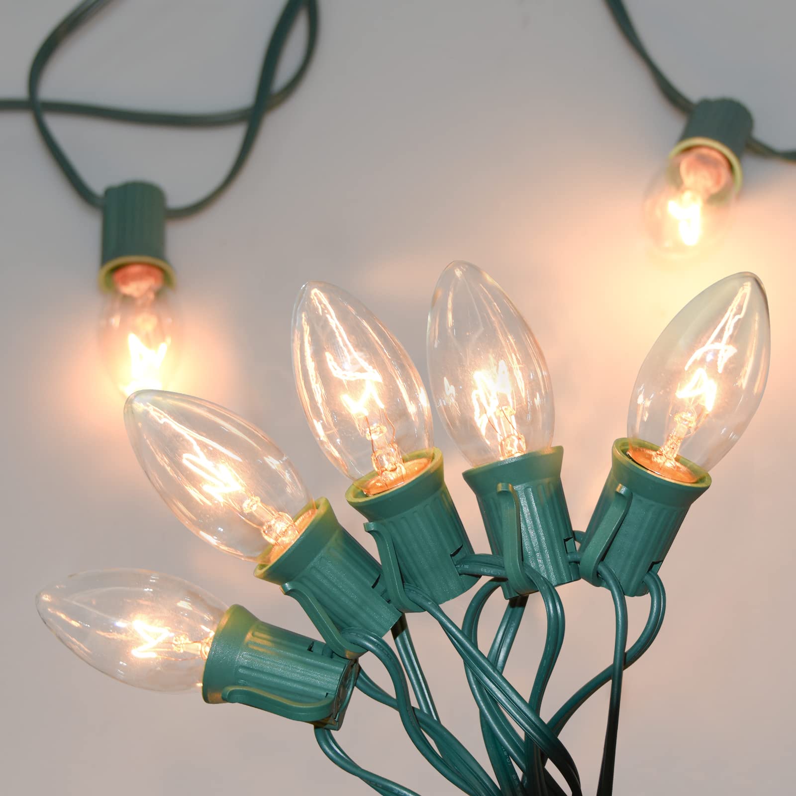 C9 Clear Christmas Lights 25Ft Outdoor String Lights with 26 Bulbs - Green - Waterproof Hanging Roofline Lights for Christmas, Patio, Cafe, Party, Garden & Holiday Decorations