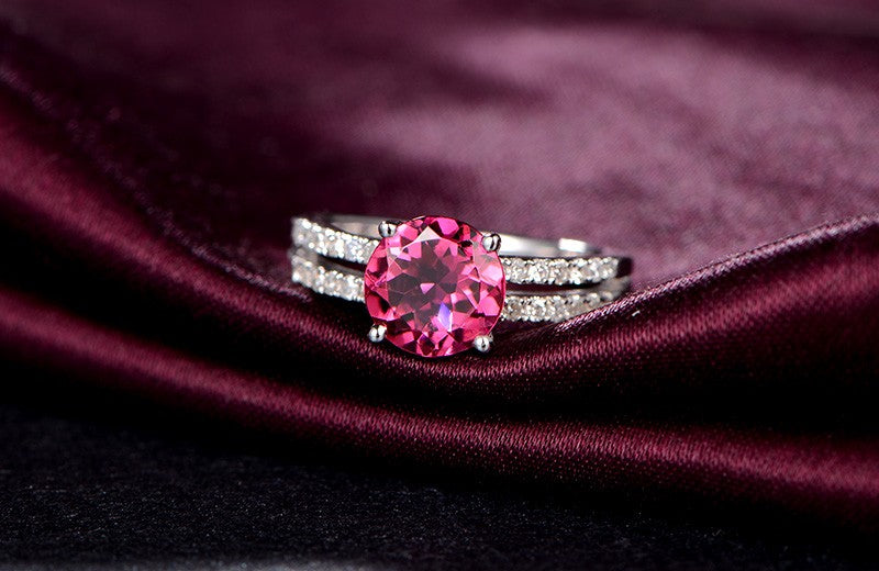 1.50 Carat Natural Ruby & Moissanite Diamond Engagement Ring in 14K White Gold - Perfect for Proposals, Anniversaries & Bridal Jewelry