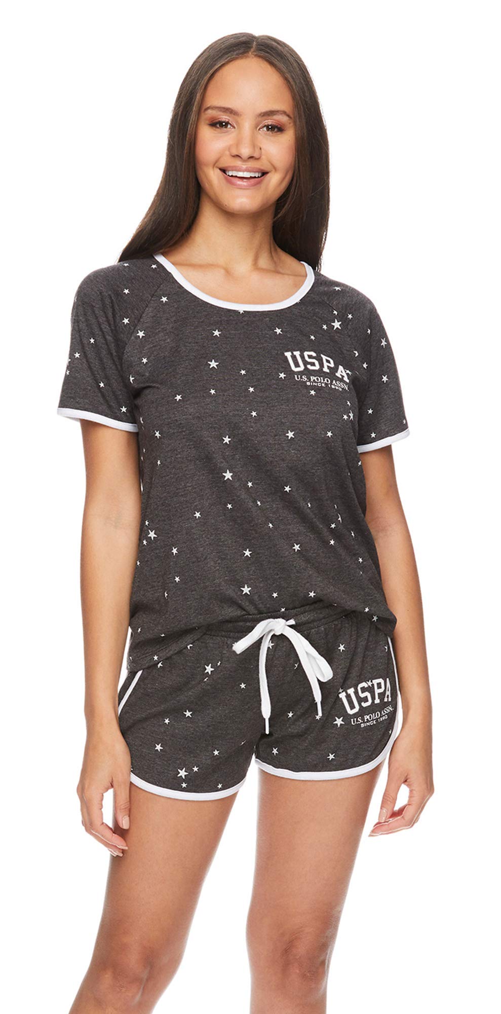 U.S. Polo Assn. Women's Lounge Set - Soft Ringer Tee & Comfortable Dolphin Shorts Pajama Outfit | Cozy Sleepwear for Relaxing at Home, Lounging & Weekend Comfort