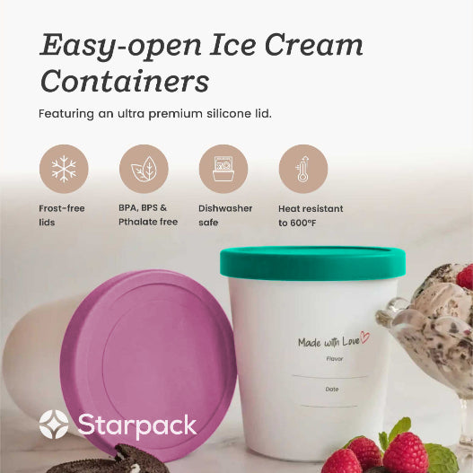 Premium 1Qt Ice Cream Freezer Container Set of 2 - Leakproof & Durable Storage for Homemade Gelato, Sorbet & Desserts - Perfect for Parties, Picnics & Family Gatherings
