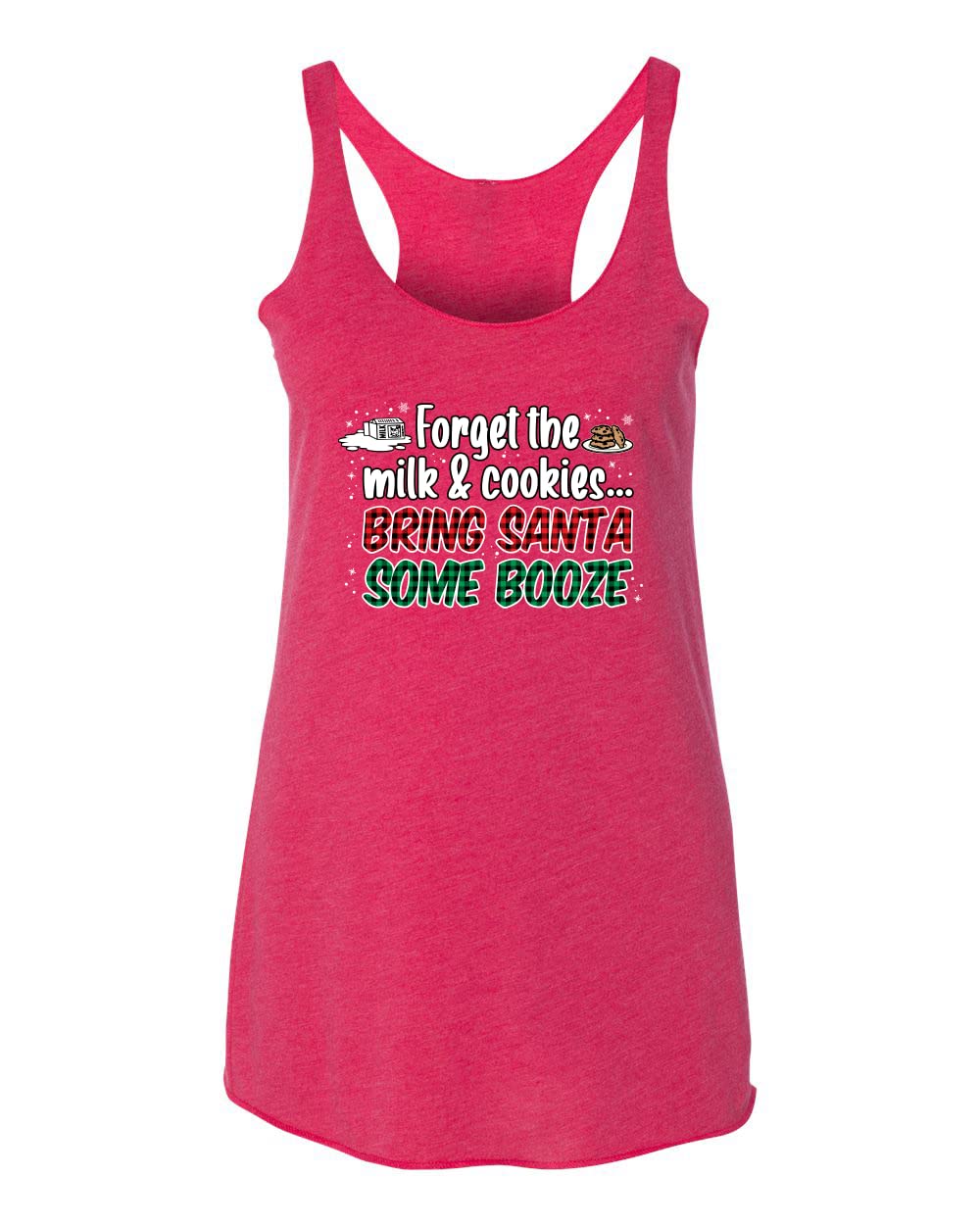 Santa Booze Christmas Tri-Blend Racerback Tank Top - Funny Holiday Party Outfit for Women, Christmas Gift Idea for Her, Festive Bar Crawl & Ugly Sweater Party Attire