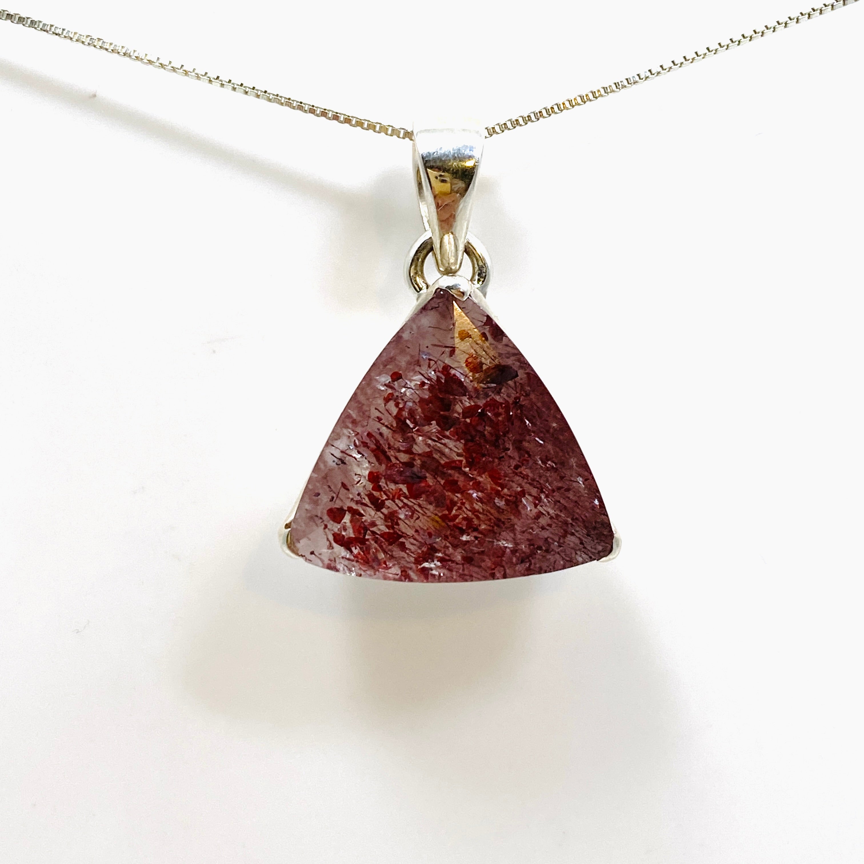 Lepidicrocite in Quartz Faceted Triangular Pendant Necklace - Natural Crystal Jewelry for Healing & Energy Work - Perfect for Meditation, Reiki & Spiritual Gifts