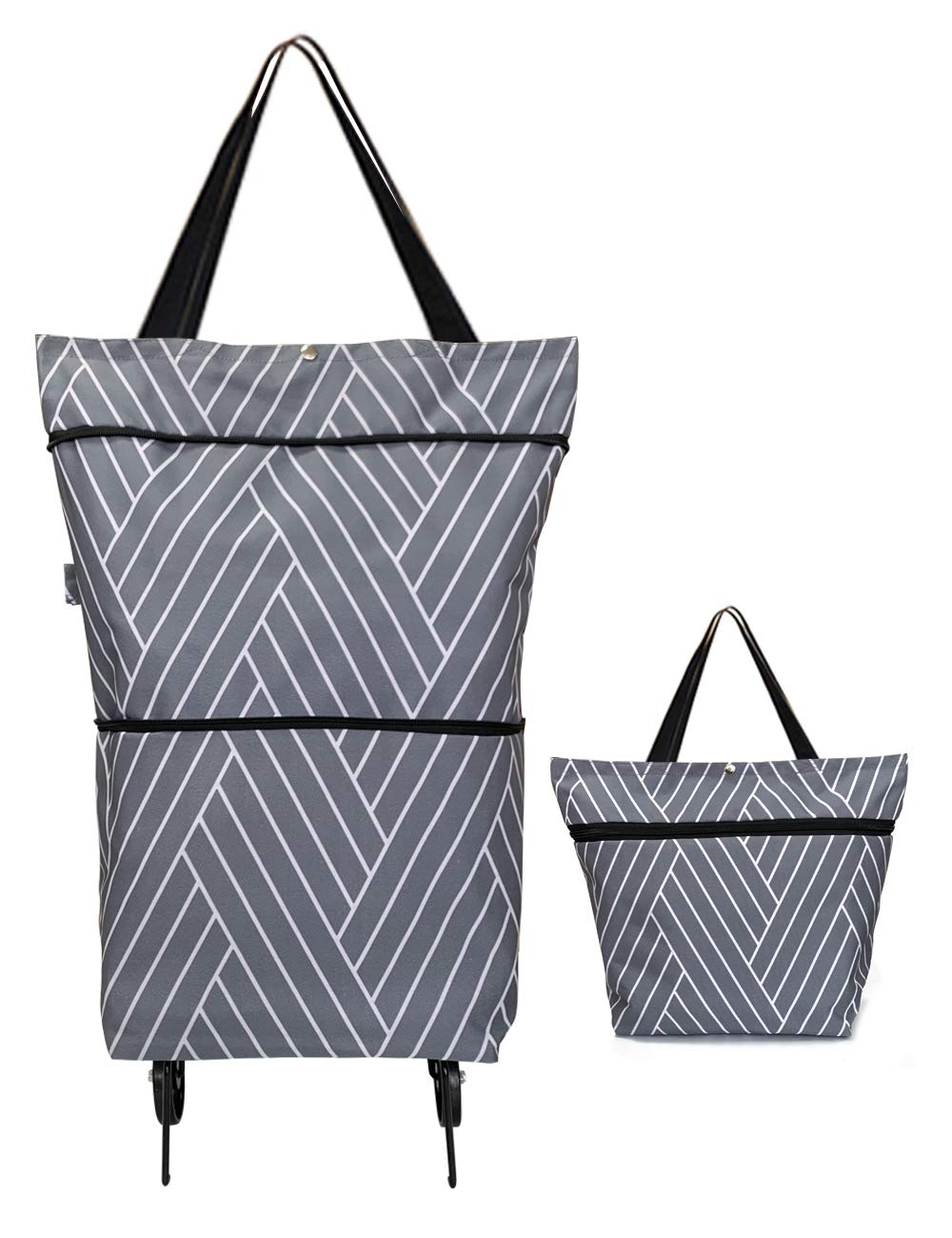 Foldable Reusable Grocery Bags with Wheels - Waterproof & Durable Shopping Tote for Supermarket, Farmers Market & Travel (Grey)