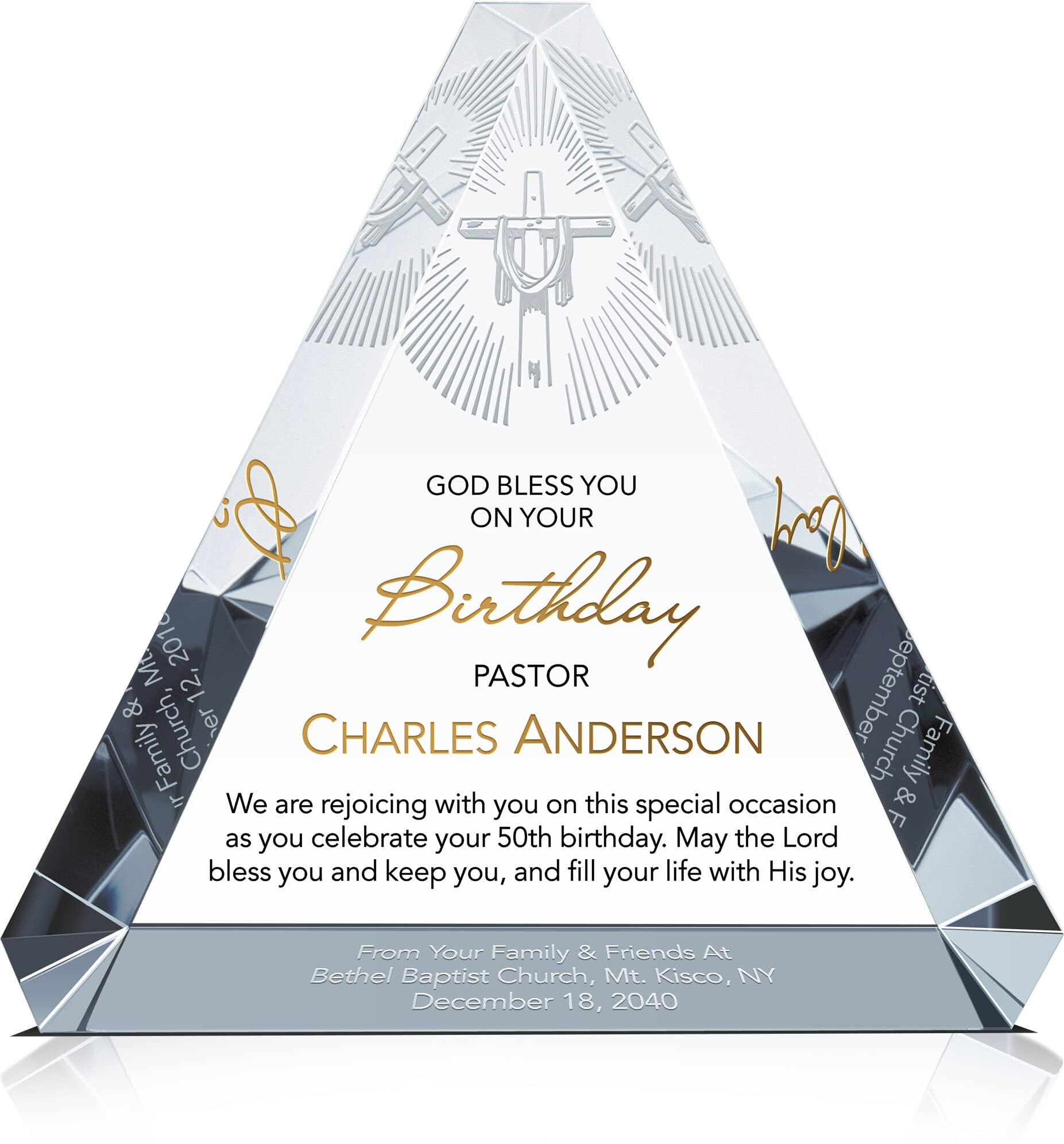 Custom Pastor Birthday Gift Plaque - Personalized Crystal Trinity Keepsake with Name & Years - 40th, 50th, 60th, 70th Anniversary Gift for Pastors - Perfect for Ordination, Retirement & Church Appreciation (7