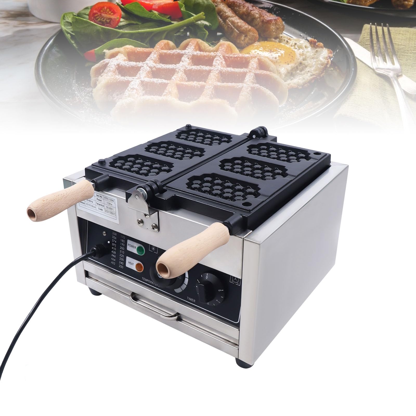 DYRABREST Commercial Waffle Maker Machine - 3Pcs Flip Press Electric Waffle Iron for Pancakes, Perfect for Kitchen, Restaurant, Cafe & Snack Shop (110V) - Ideal for Breakfast, Brunch & Dessert Making