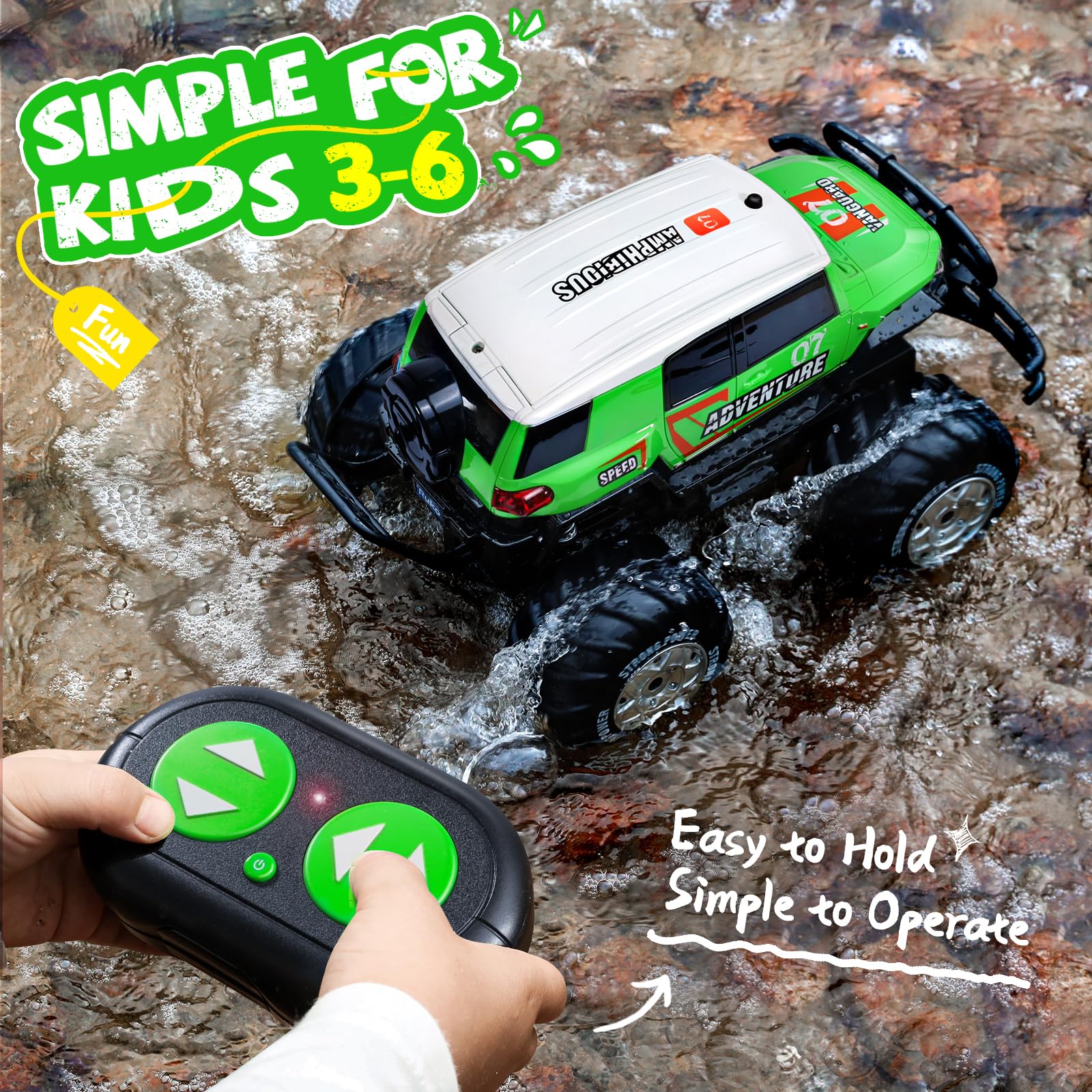 Ruko 1601AMP2 1:10 Scale Amphibious RC Car - Waterproof All-Terrain Remote Control Monster Truck with LED Lights | 2 Rechargeable Batteries | Perfect Gift for Boys & Kids | Outdoor, Beach, Snow & Off-Road Adventure (Green)