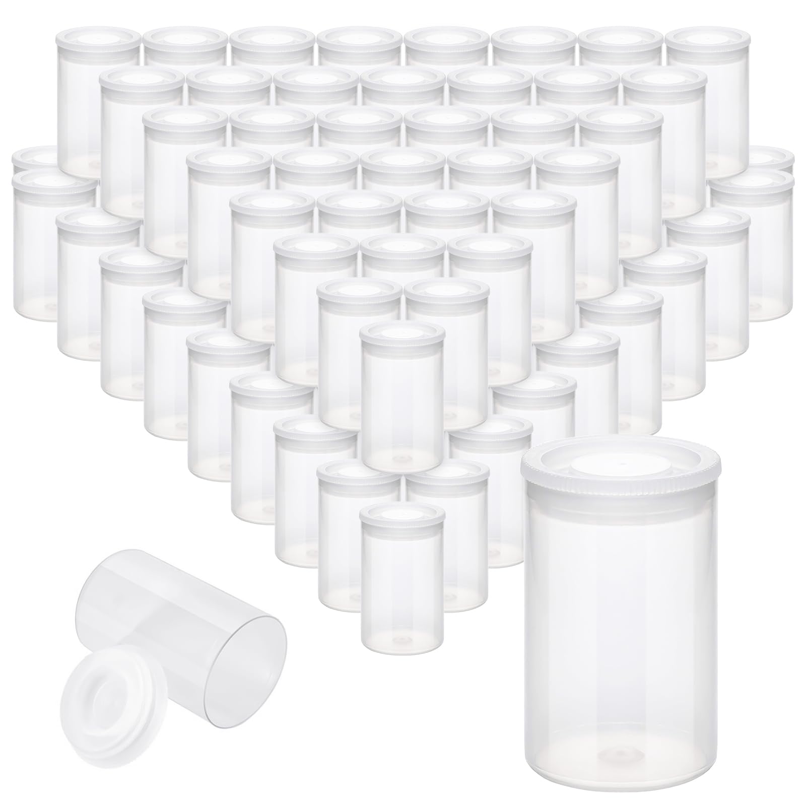 120 Pieces Clear 35mm Plastic Film Canisters with Lids - Empty Camera Reel Storage Containers for Small Accessories, Fish Hooks, Keys, Coins, Art Beads - Perfect for Photography, Science Experiments, Craft Organizing & Travel Storage