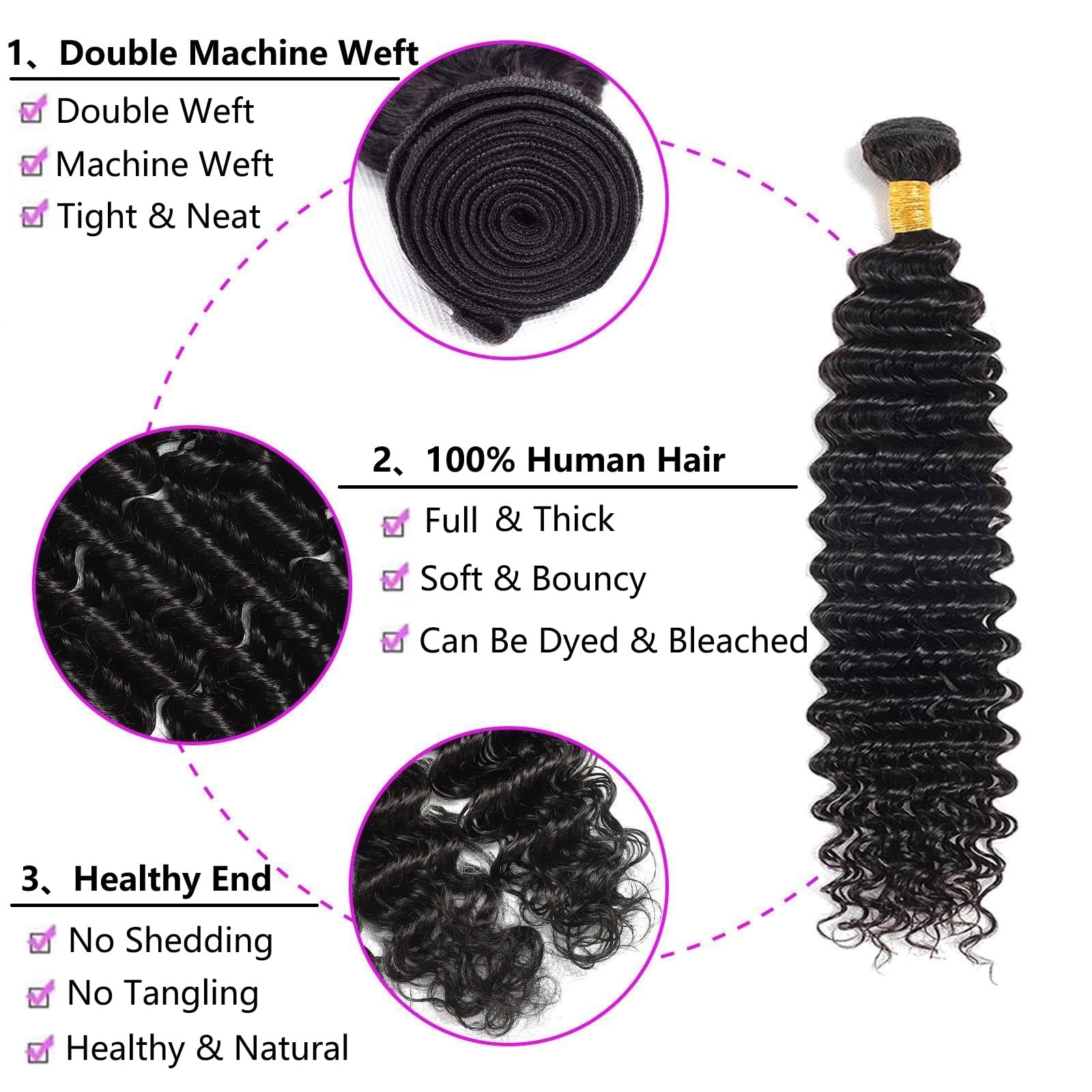 10A Brazilian Deep Wave Bundles - 100% Unprocessed Virgin Human Hair Extensions (26, 28, 30 Inch) | Wet & Wavy Weave Hair for Natural Black Hairstyles | Perfect for Daily Wear, Parties & Special Occasions