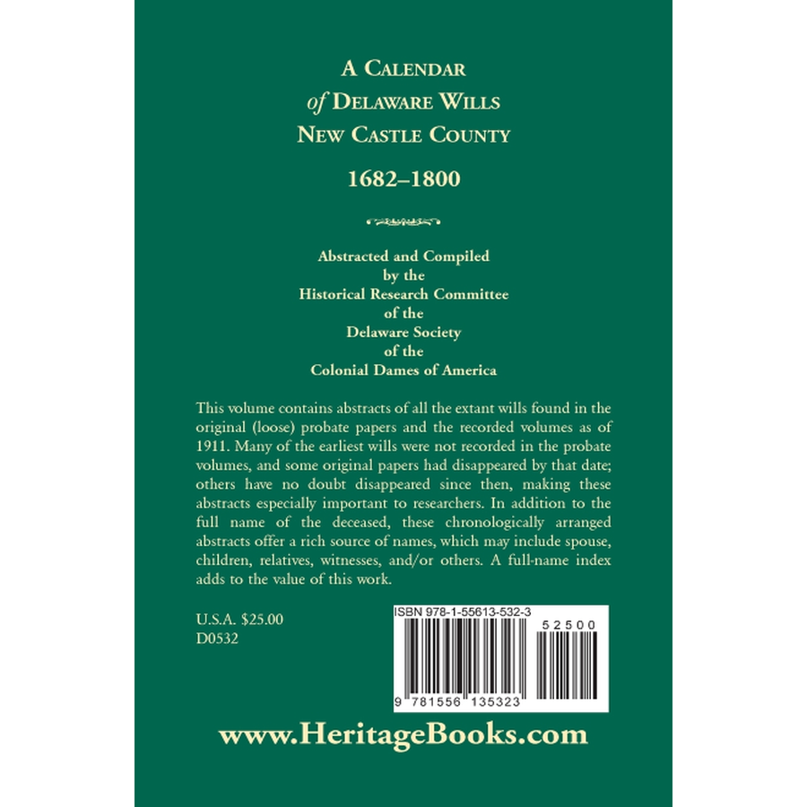 Delaware Wills Calendar: New Castle County Probate Records 1682-1800 | Genealogy Research & Historical Document Collection