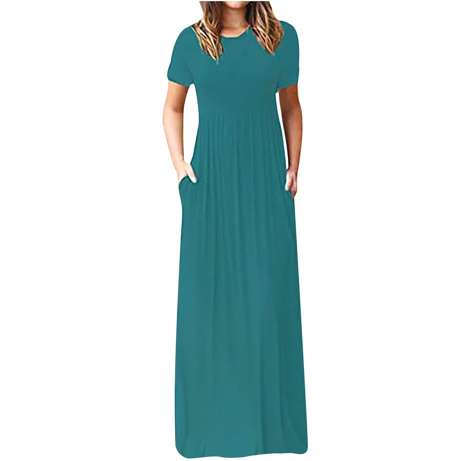 Lucktop Women's Maxi Dress - Long Casual Short Sleeve Loose Fit Solid Color Summer Dress with Pockets | Perfect for Beach, Vacation, and Everyday Wear