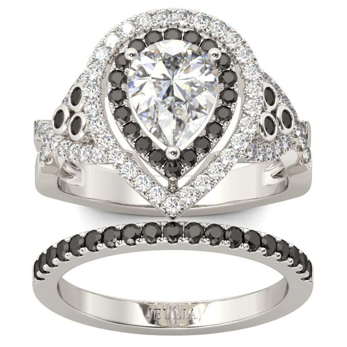 Jeulia 2.87ct Pear Cut Diamond Ring for Women - Interchangeable Double Halo Sterling Silver Wedding Band, Vintage Bridal Set with Jewelry Gift Box | Perfect for Engagement, Anniversary, Promise Rings & Special Occasions