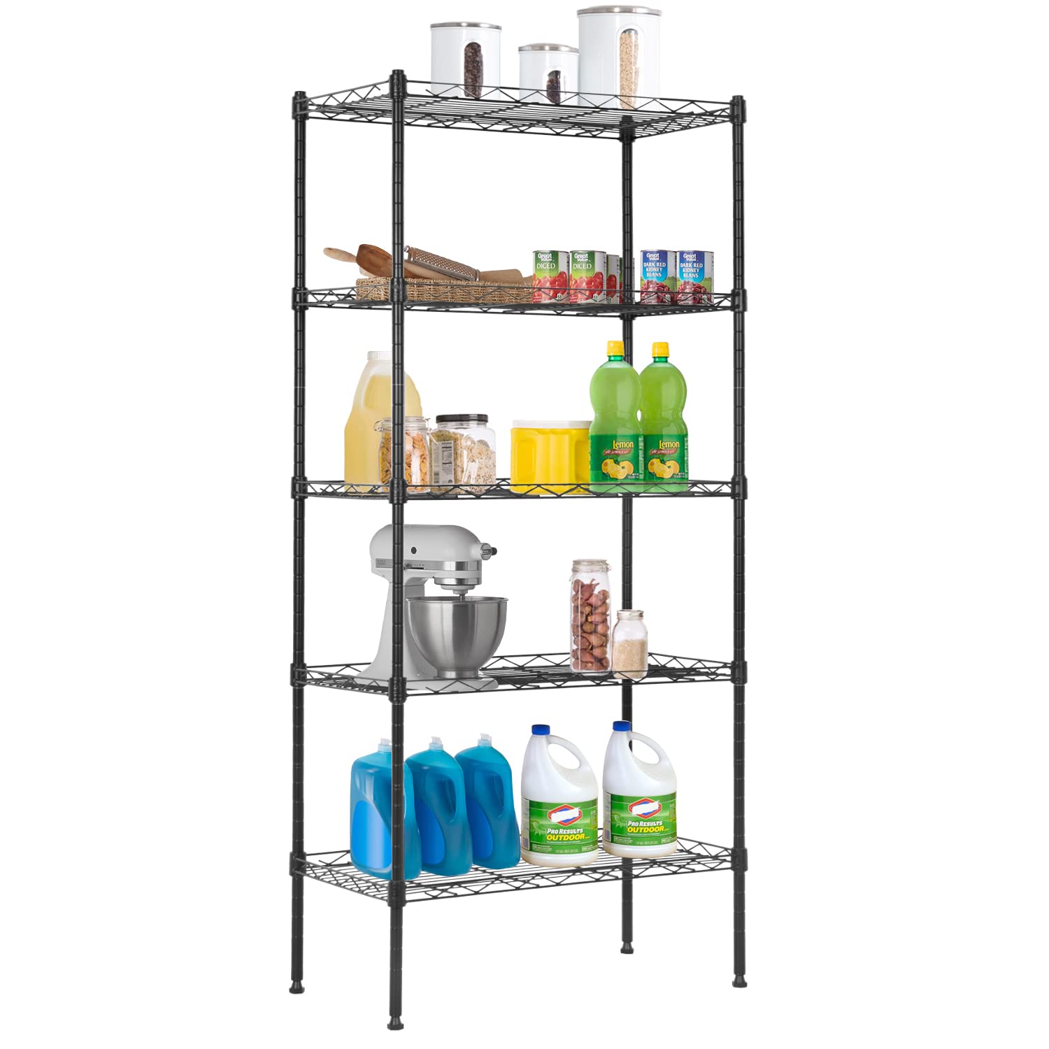 Adjustable NSF-Certified Metal Wire Shelving Unit - Heavy Duty Storage Rack for Kitchen, Pantry, Garage, Restaurant (Black, 21.5