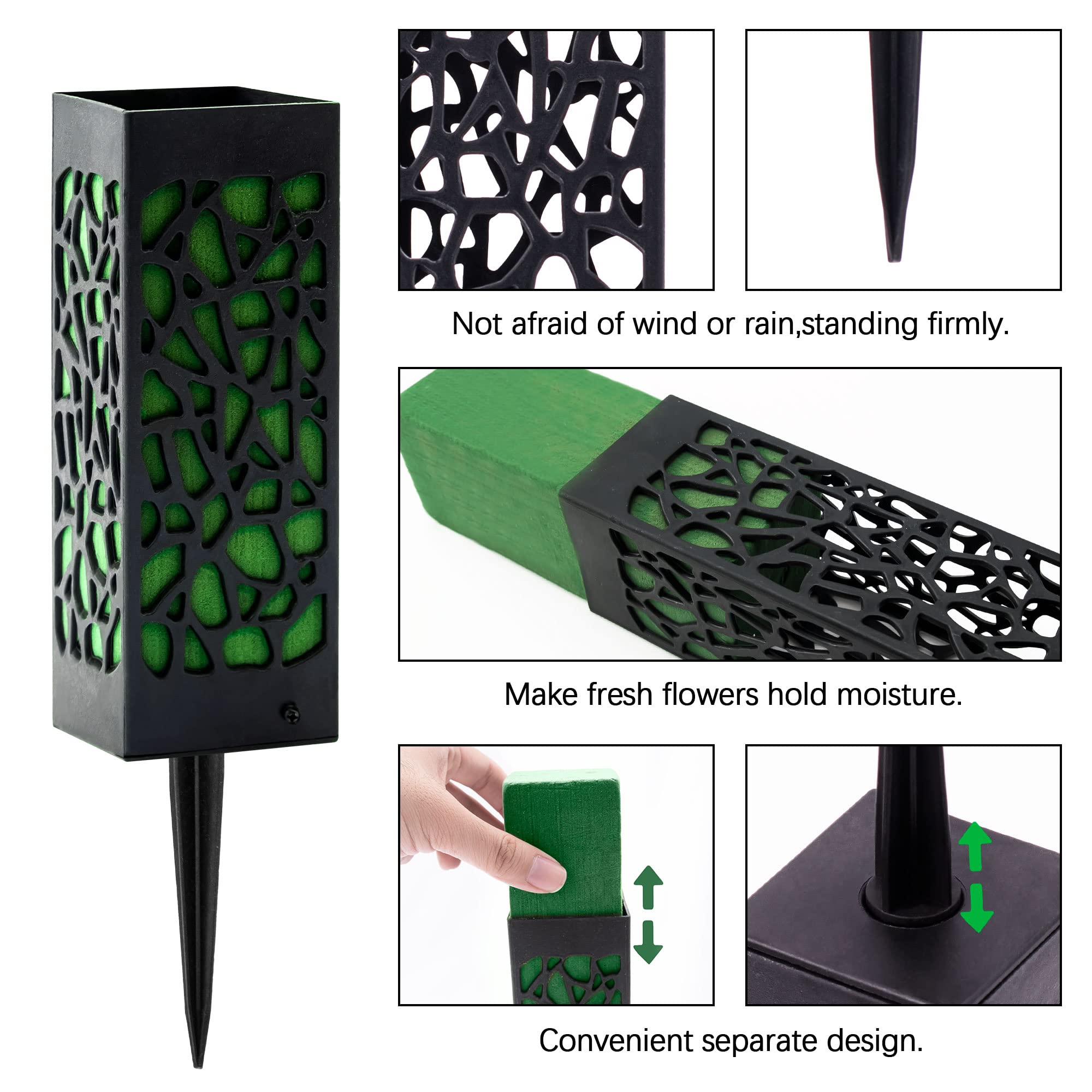 Durable Plastic Cemetery Vases with Foam - 2 Pack In-Ground Flower Holders with Spikes for Graves | Perfect for Memorial Day Decorations & Cemetery Floral Arrangements