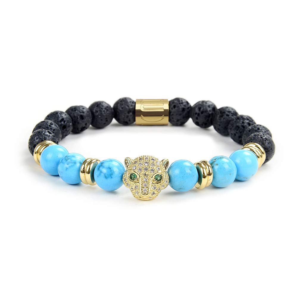 Morchic Leopard Head Lava Rock Anxiety Relief Bracelet for Women - Natural Stone Essential Oil Diffuser Aromatherapy Stretch Beaded Bracelet, 7.2 Inch Adjustable, Birthday Gift for Her | Perfect for Stress Relief, Meditation & Everyday Wear