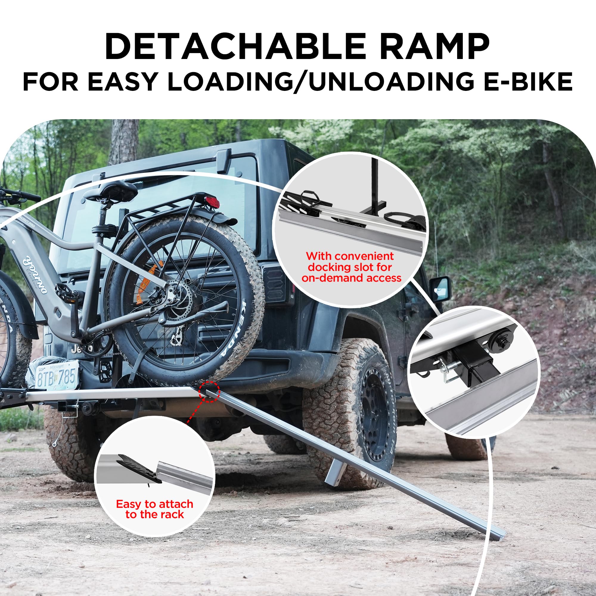 Heavy Duty Hitch Mount Bike Rack for Electric Bikes - 100 lbs Capacity Bicycle Carrier for Trucks, SUVs, RVs & Trailers | Includes Loading Ramp - Perfect for Road Trips, Camping & Outdoor Adventures