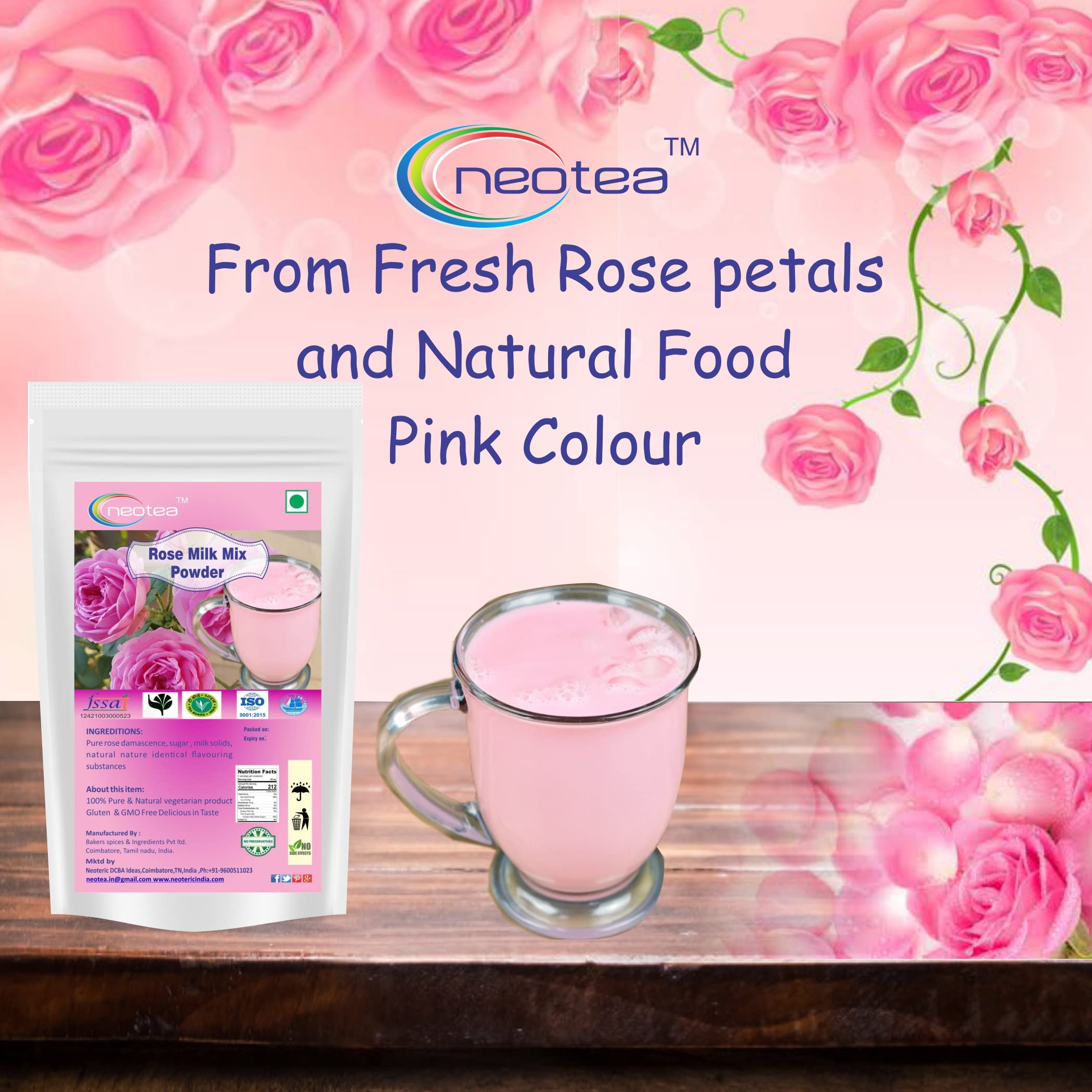 Premium Neotea Rose Milk Tea Powder - 1kg (35.2 oz) | Instant Rose Flavored Milk Tea Mix | Perfect for Bubble Tea, Iced Tea, or Hot Beverages at Home, Cafes & Parties