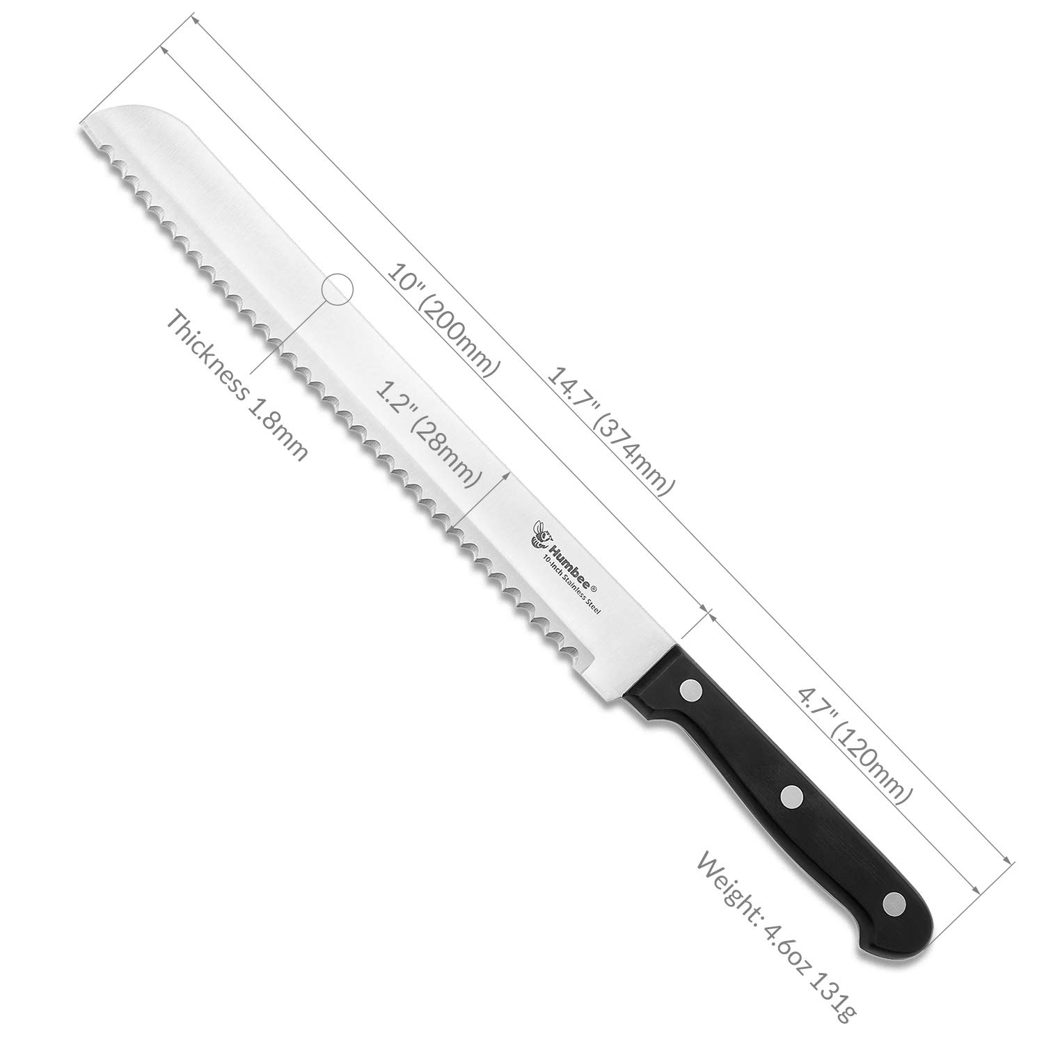 10 Inch Serrated Bread Knife with Wave Edge - Sharp Stainless Steel Blade for Slicing Bread, Cake, and Pastries - Perfect for Home Baking and Professional Kitchens