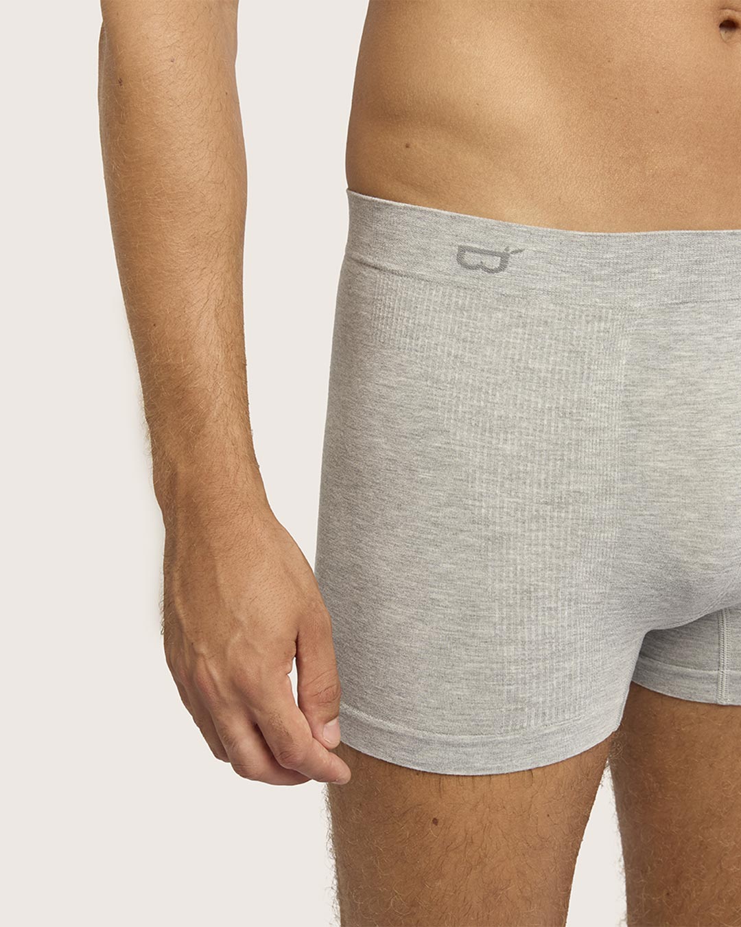 Seamless Men's Boxer Briefs - Light Grey Marl - Ultra Soft Comfort Underwear for Everyday Wear & Active Lifestyle