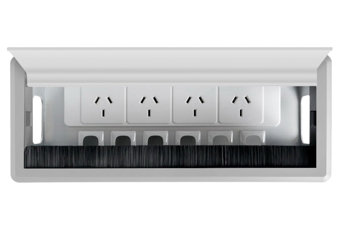 CMS Switch In Desk Power Box - 3 Outlet Surge Protector with USB Ports for Home Office, Gaming & Electronics - Compact Power Strip for Desk, Workstation & Entertainment Setup