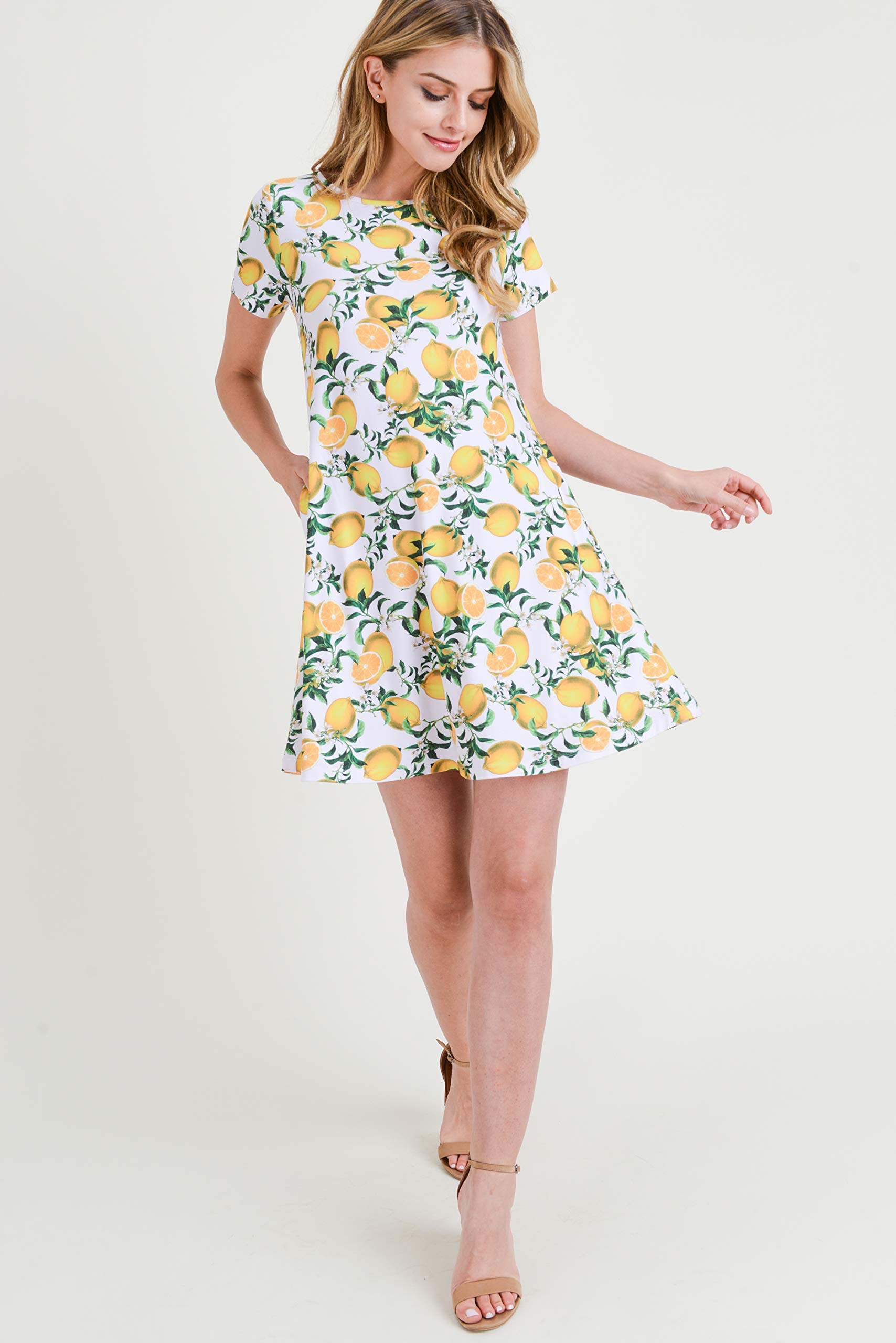 ICONOFLASH Women's Floral Print Casual Summer Dress with Pockets - Short Sleeve Comfortable Beach Dress for Vacation, Outdoor & Daily Wear