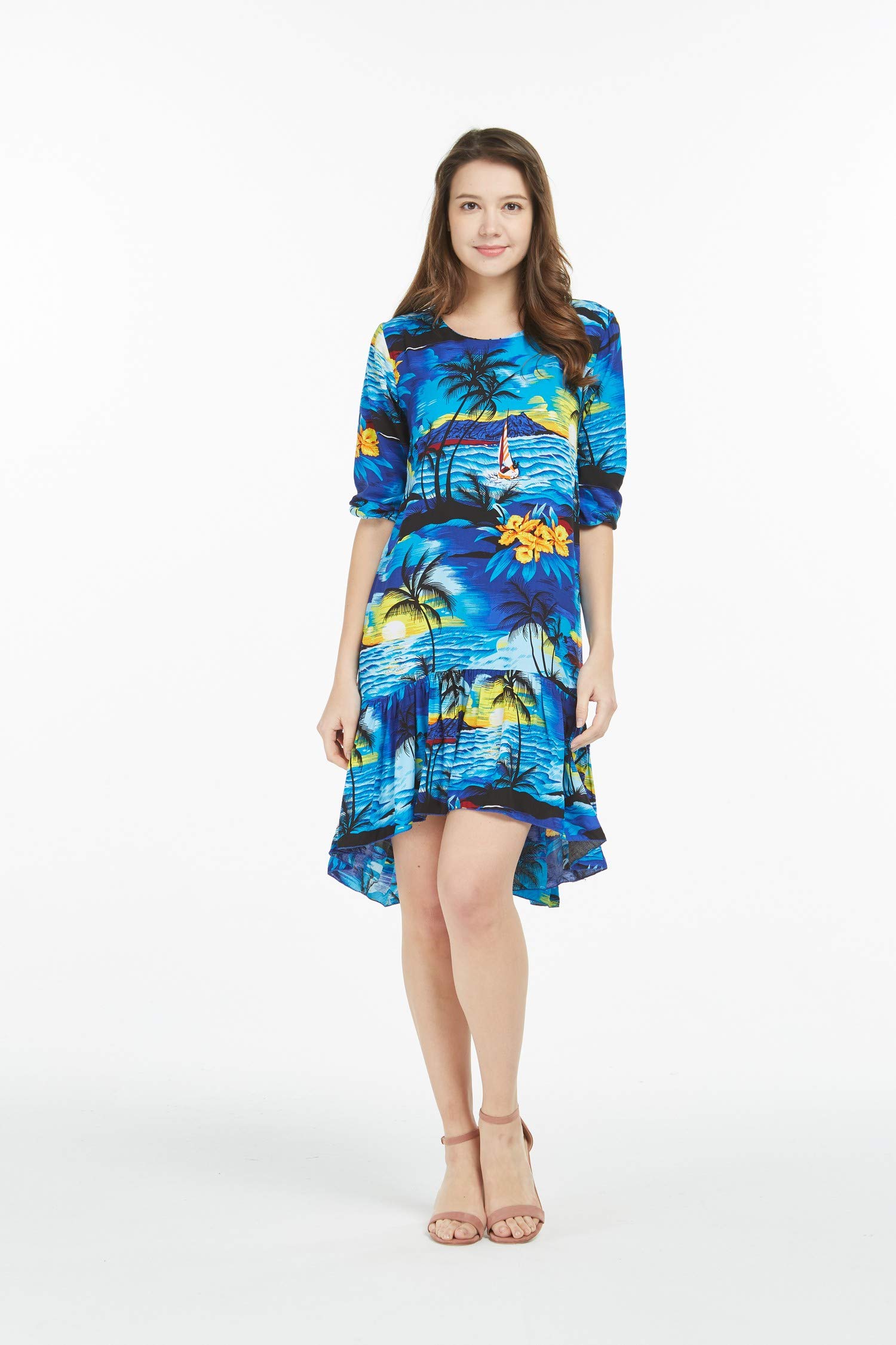 Hawaiian Luau Outfits for Family - Matching Aloha Shirts & Dresses for Men, Women, Boys & Girls in Sunset Blue - Perfect for Beach Parties, Luau Events & Summer Vacations