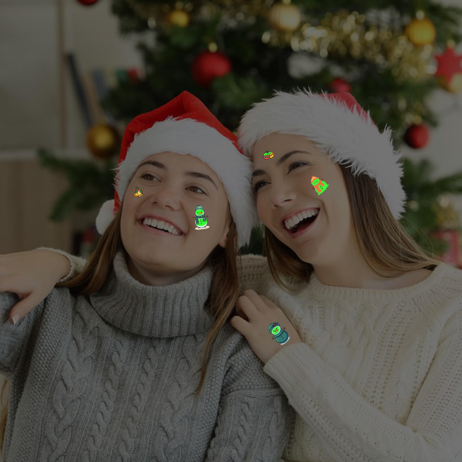 Glow in the Dark Snowman Tattoos - 70PCS Christmas Party Favors for Kids