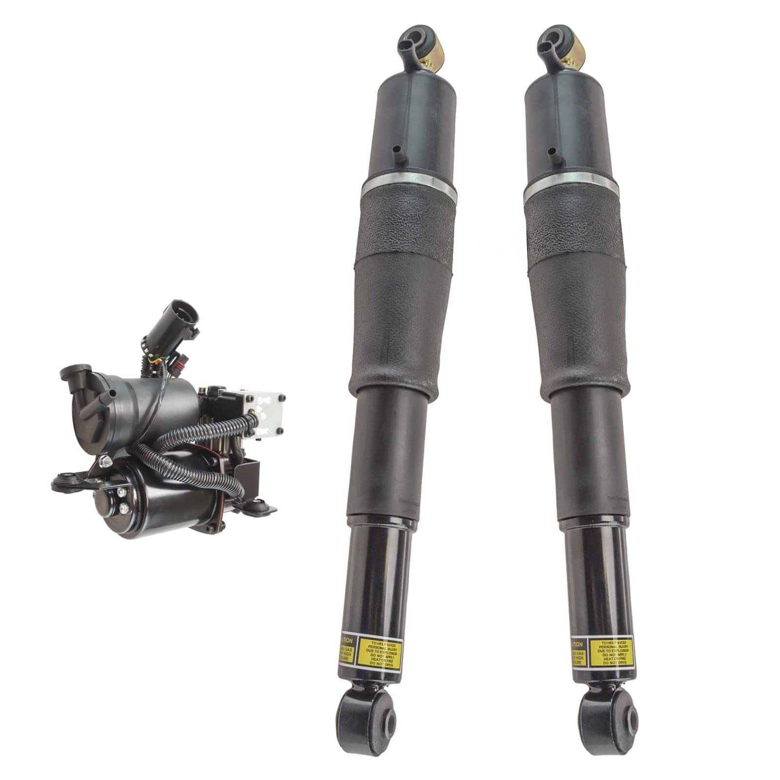 3 Piece Air Suspension Kit Rear Shock Assemblies with Compressor - Compatible with Chevy Silverado, GMC Sierra - Perfect for Towing, Off-Roading & Smooth Ride Adjustments