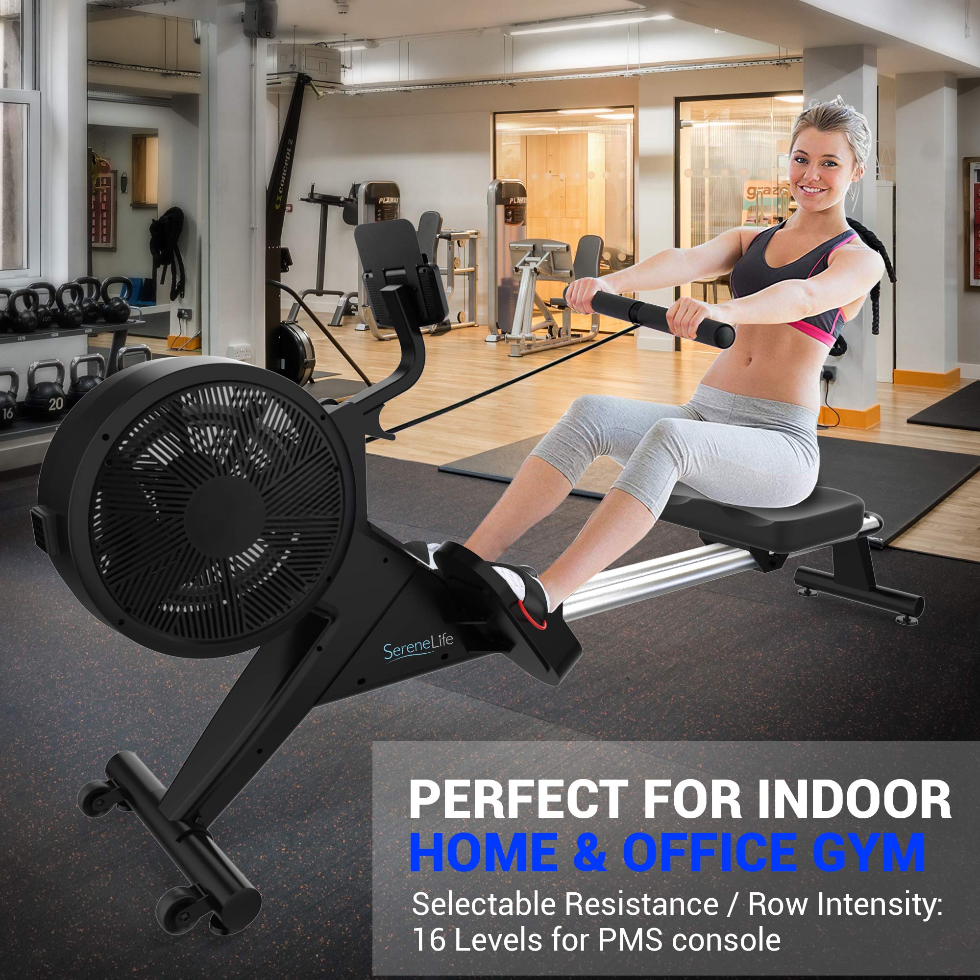 SereneLife Smart Rowing Machine with Magnetic Resistance - 16 Adjustable Levels, Bluetooth Fitness App for Home Workouts | Compact Home Gym Equipment for Cardio & Strength Training (Perfect for Small Spaces & Apartment Fitness)