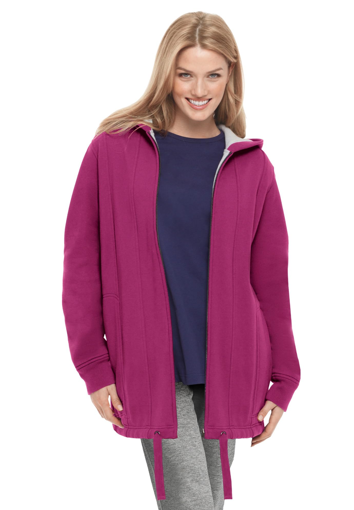 Woman Within Plus Size Thermal Waffle-Lined Fleece Hoodie - Oversized Winter Warm Pullover for Women | Cozy Lounge Wear & Outdoor Activities