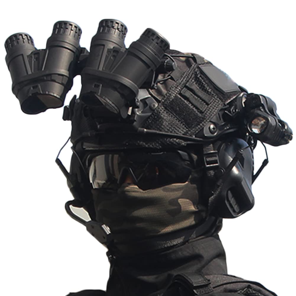 AQzxdc Tactical Airsoft Helmet Set with 4x Scope, Noise-Canceling Headphones, LED Flashlight, Goggles & Signal Lights - Paintball, Airsoft, Outdoor Hunting & Military Simulation Gear for Adults