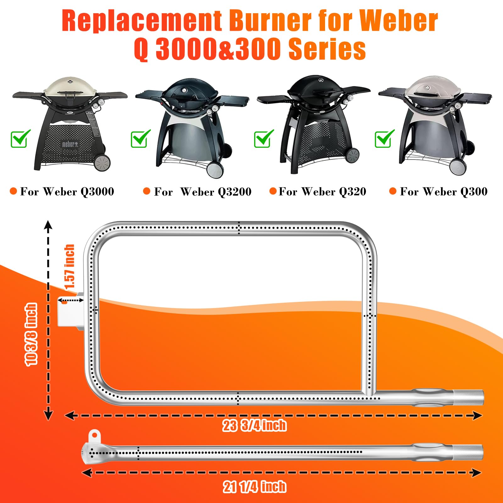 Hisencn 65032 Stainless Steel Grill Burner Tube Replacement for Weber Q3200, Q3000, Q320, Q300, 57060001, 404341, 586002 Gas Grills - Compatible with Weber Q Series 60036, 80385, 13122 - Perfect for Outdoor BBQ, Backyard Cooking & Camping Grilling