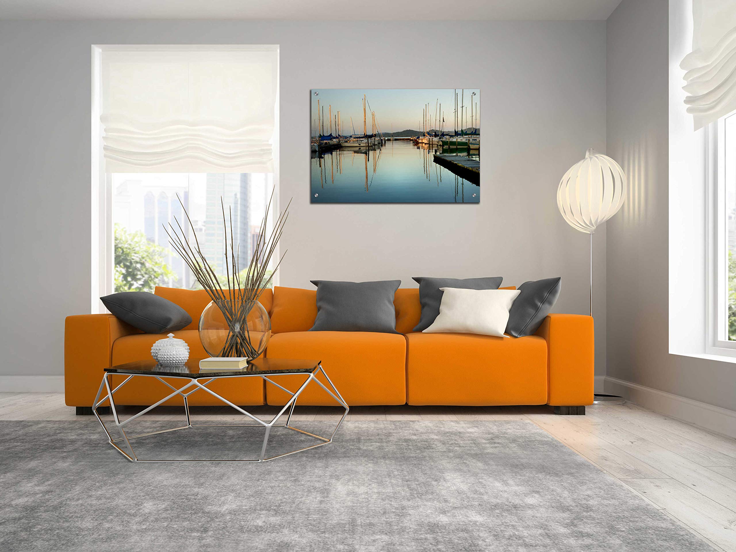 Danny Head 'Marina Sundown II' Acrylic Glass Wall Art - 36x24 Inches Modern Coastal Painting for Living Room, Bedroom & Office Decor