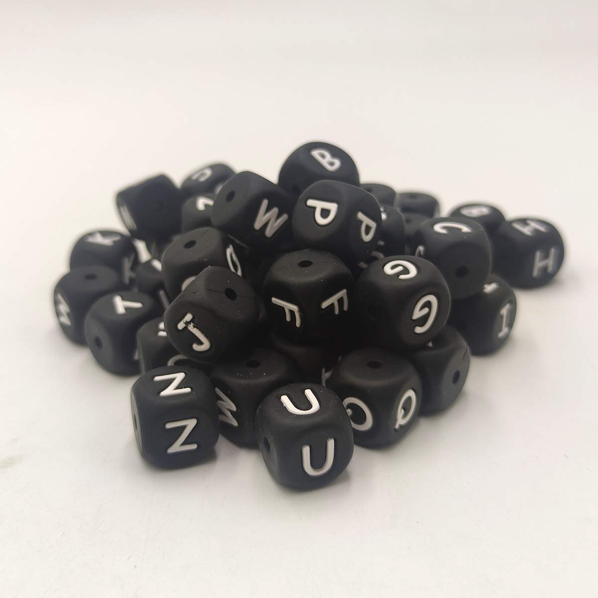 12mm Silicone Alphabet Beads for DIY Jewelry & Keychains - 50pcs Square Letter Beads for Crafting Gifts
