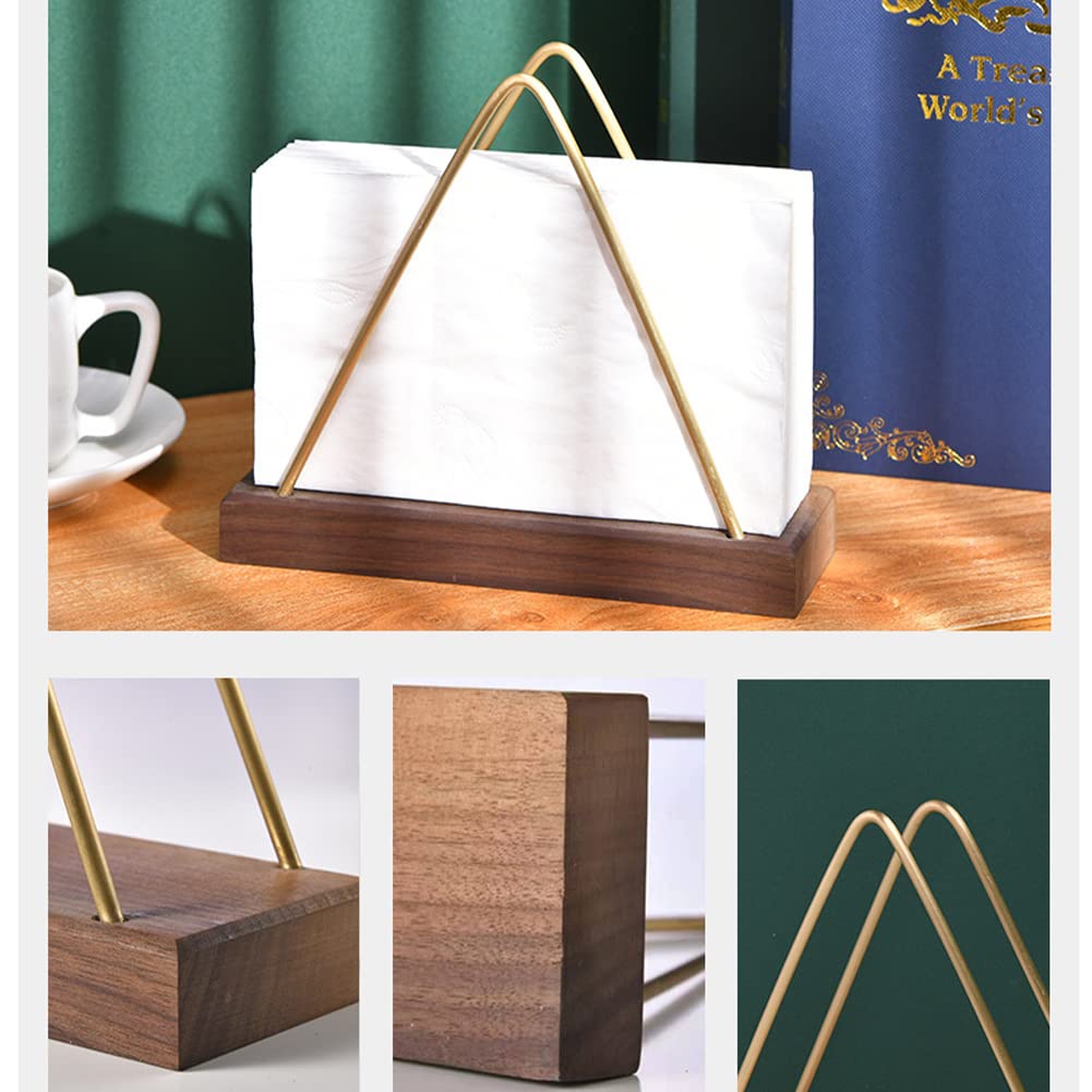 Premium Black Walnut Wood Paper Towel Holder with Golden Triangle Accent - Elegant Vertical Napkin Stand for Coffee Shops, Restaurants & Home Decor (7×2.3×5.7 Inches) - Perfect for Kitchen Countertops, Dining Tables and Hospitality Settings