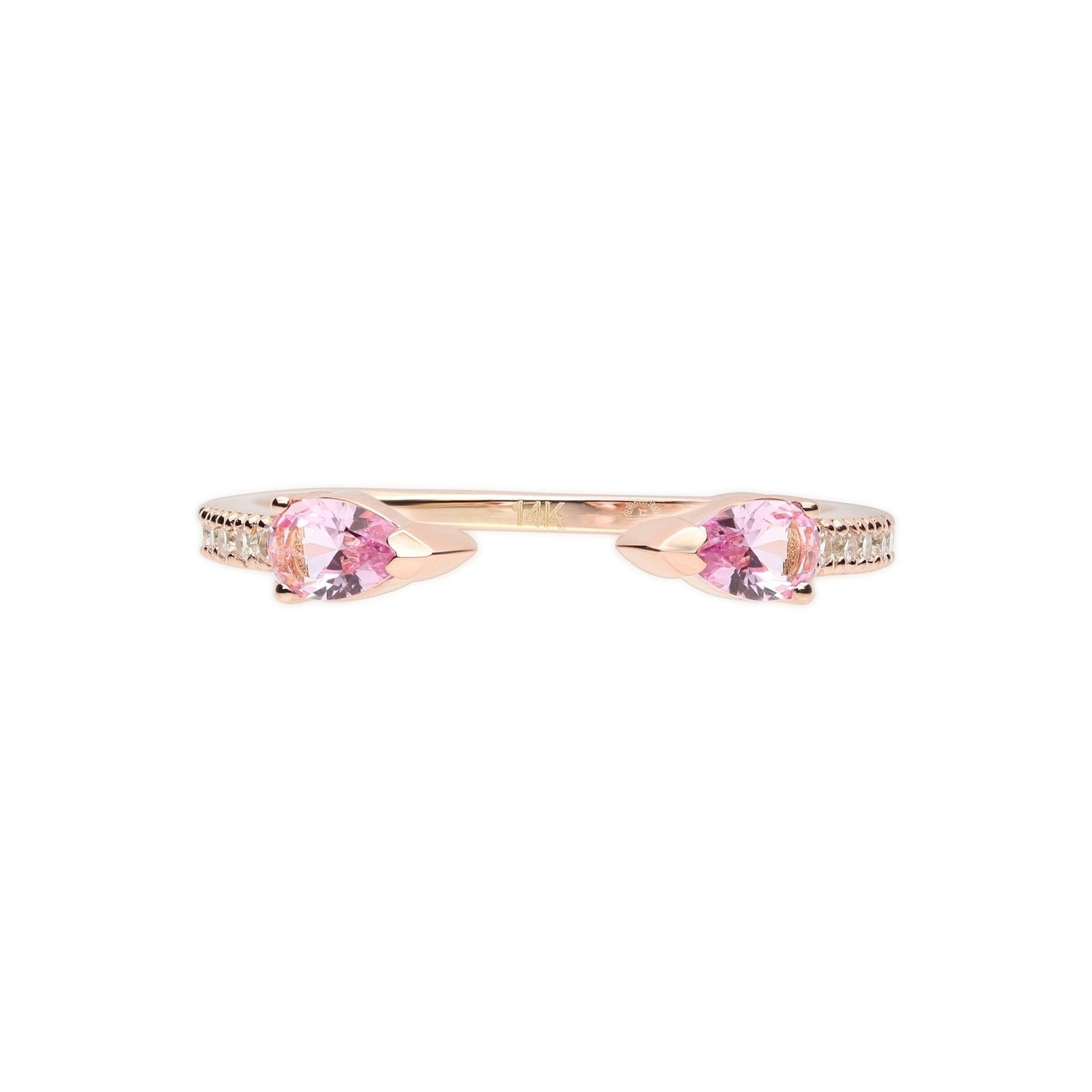14K Yellow Gold Pink Topaz Pear Open Cuff Ring - Elegant Dainty Jewelry for Women, Perfect for Weddings, Anniversaries & Special Occasions