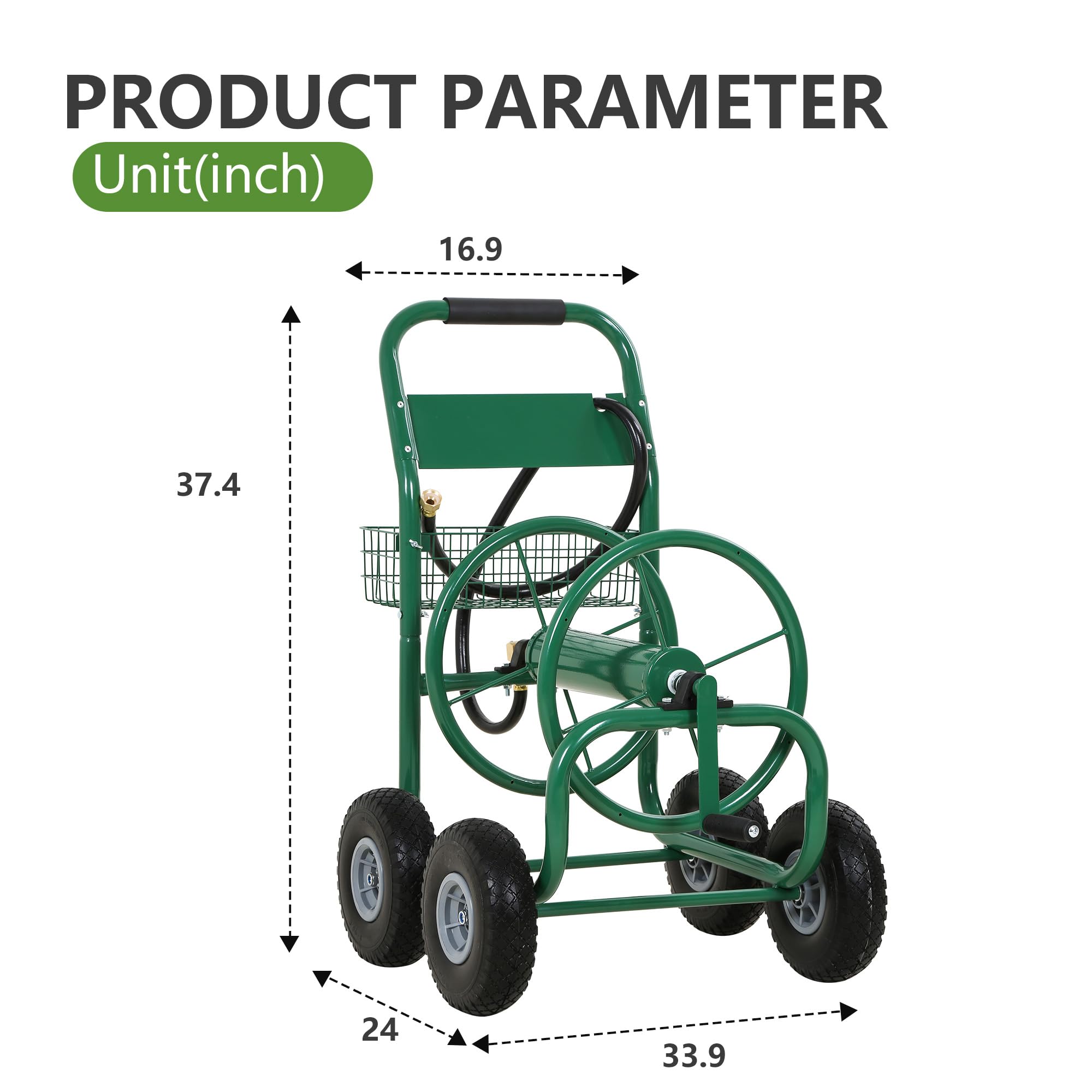 Heavy Duty 300ft Garden Hose Reel with Wheels & Basket - Perfect for Lawn & Yard Care