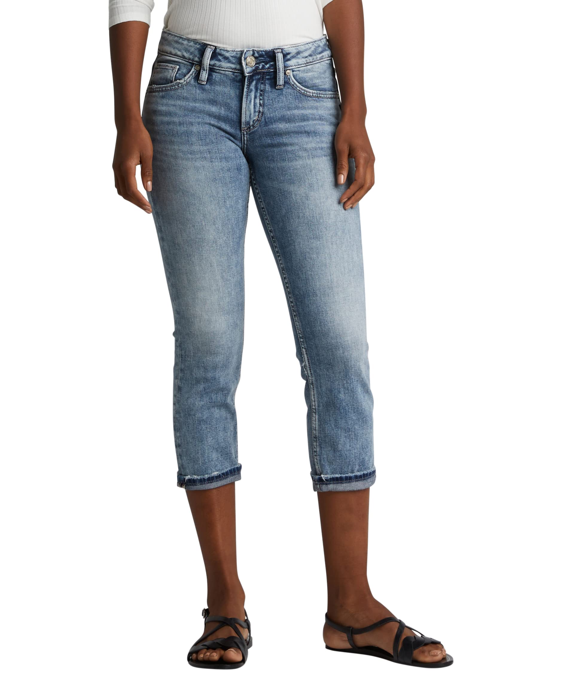 Silver Jeans Co. Women's Suki Mid Rise Capri Jeans - Slim Fit Stretch Denim Pants for Casual Wear & Summer Outfits - Perfect for Weekend Brunch, Shopping & Beach Vacations