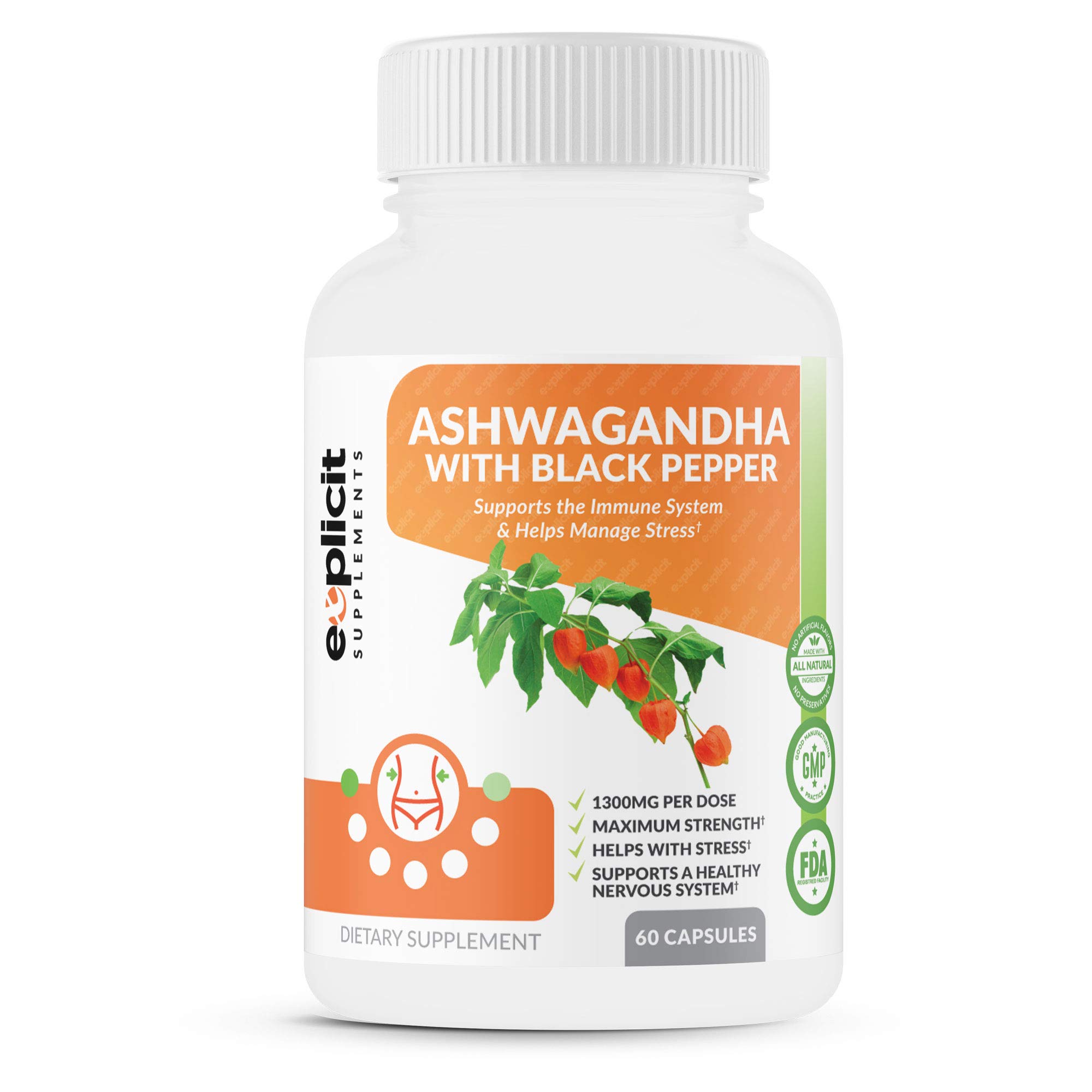 Organic Ashwagandha Root Capsules 1300mg with Black Pepper Extract – 1 Month Supply – Stress Relief & Immune Support – Vegan & Non-GMO – Perfect for Daily Wellness & Meditation Routine