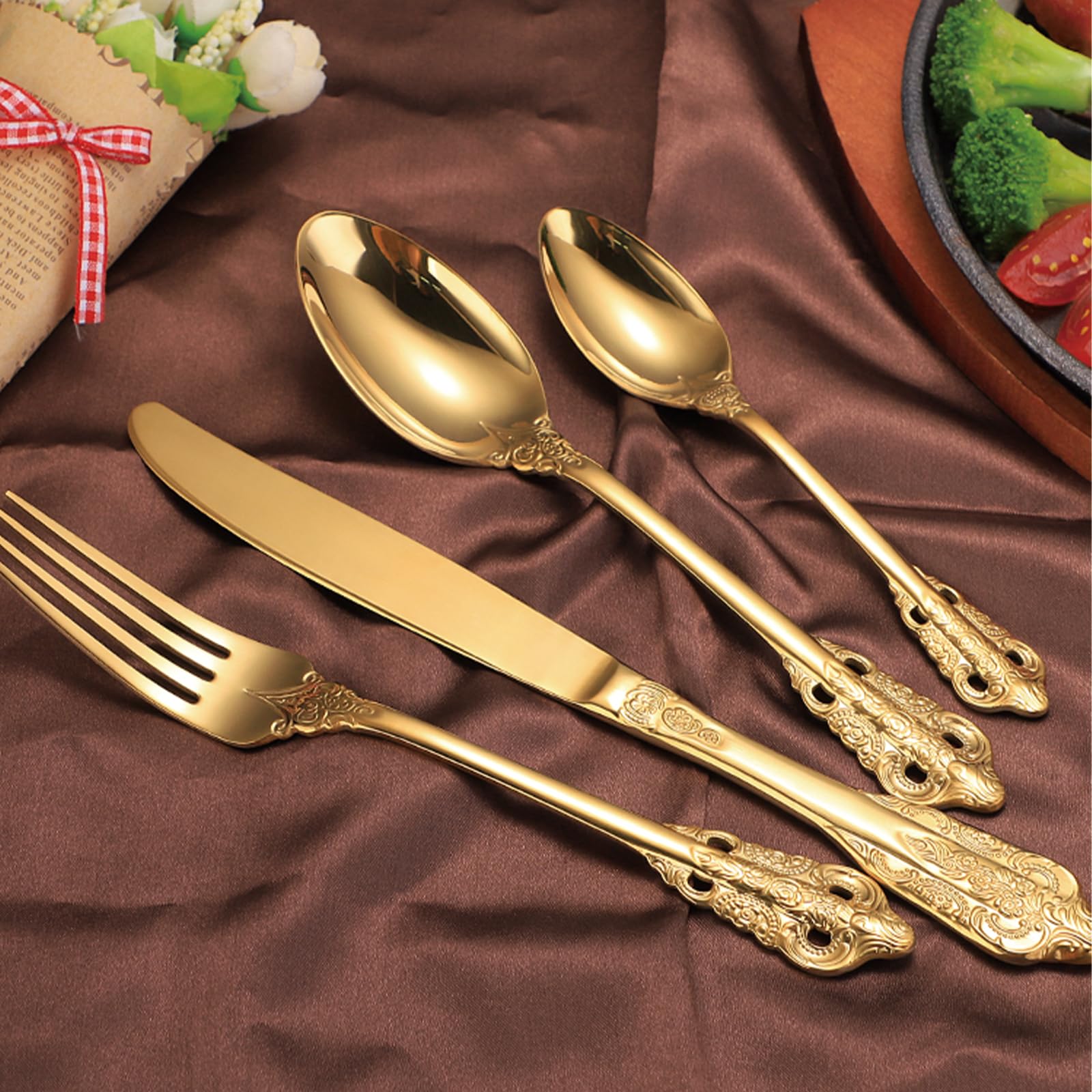 Premium 30-Piece Gold Stainless Steel Flatware Set for 6 - Mirror Polished Silverware & Cutlery Set for Home, Restaurant & Wedding - Dishwasher Safe Tableware for Fine Dining & Entertaining