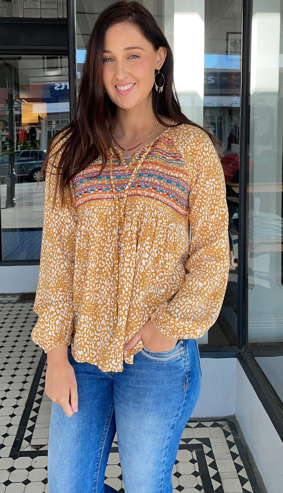 Lola Embroidered Long Sleeve Blouse - Floral Embroidered Women's Tops in Marigold Yellow | Perfect for Casual Wear, Office Outfits & Spring Fashion