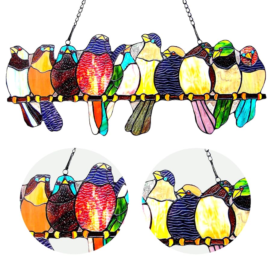 Tiffany Suncatcher Stained Glass Window Decor - 24x10 Inch Handcrafted Art Piece with 162 Glass Cuts & 15 Cabochons - Perfect for Home, Church, or Garden Sunlight Display