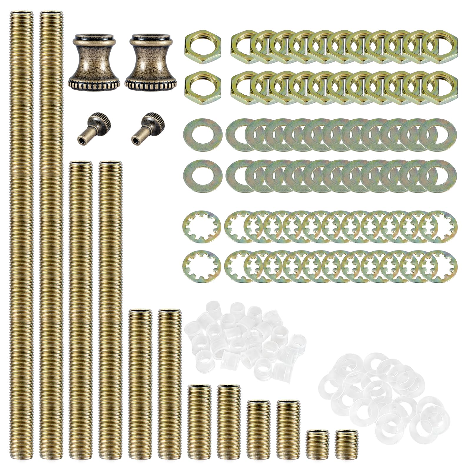 GooChan Bronze Lamp Repair Hardware Kit - 12 Inch Threaded Pipe Lamp Rod, Nipples, Coupling Connectors, Switch Knobs, Washers & Lock Nuts (136-Piece Set) - Perfect for DIY Lighting Fixtures, Vintage Lamps & Home Decor Projects