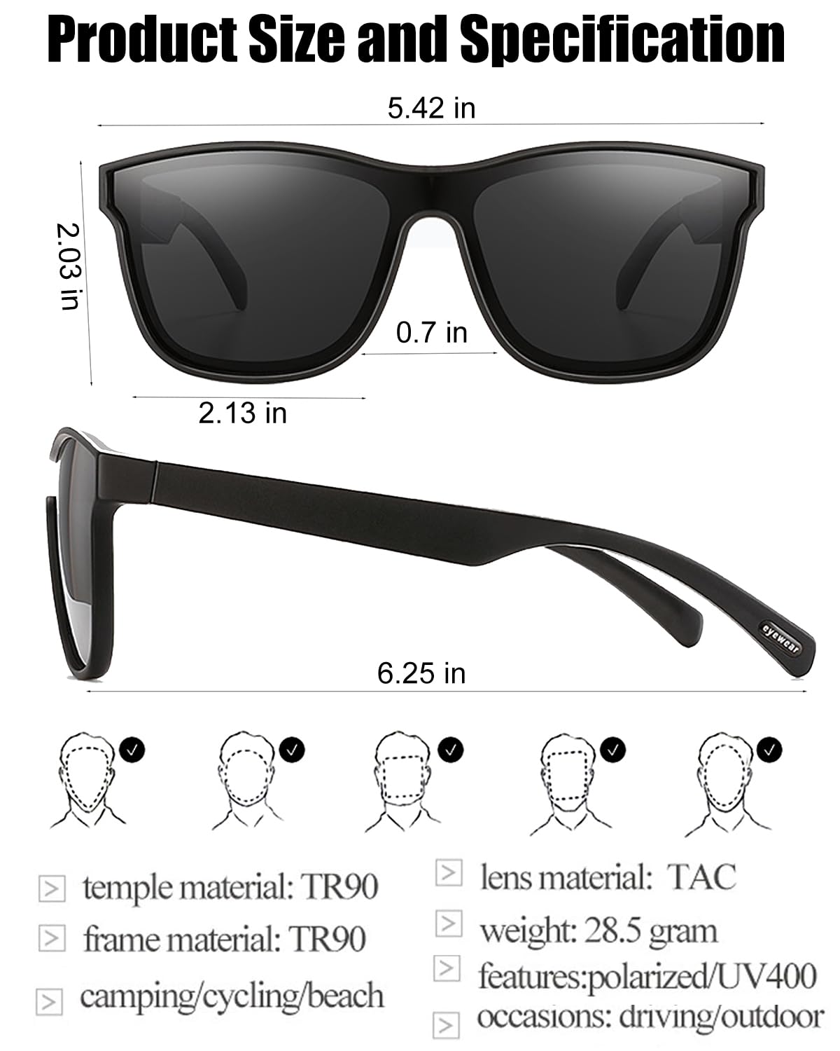 Bluetooth Smart Glasses for Men & Women - Polarized Sunglasses with Built-in Speakers, Touch & Voice Control - Perfect for Driving, Running & Outdoor Activities