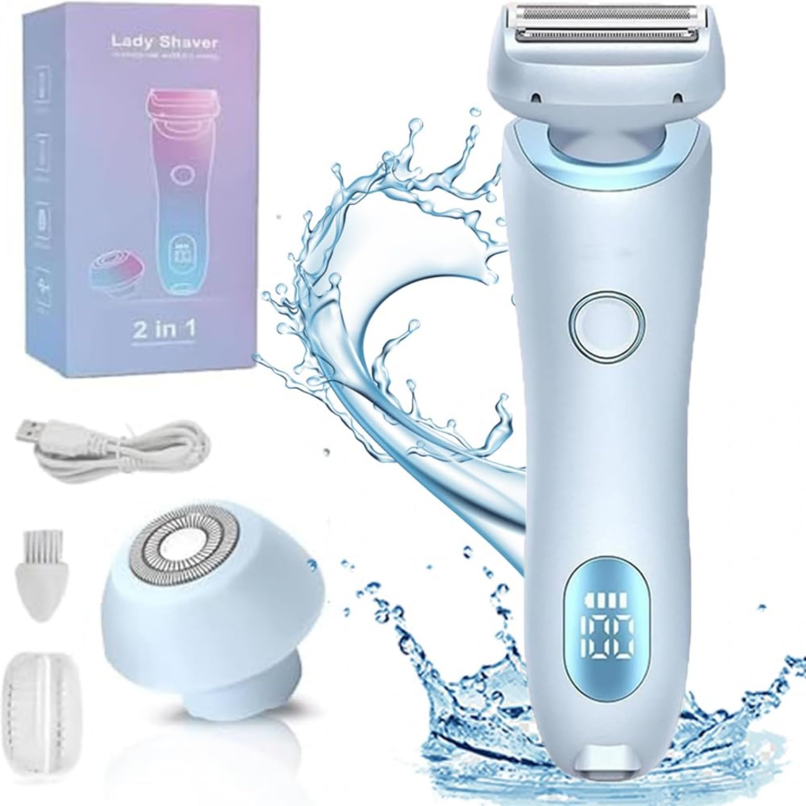 Silk Glide Pro Women's Electric Razor - Waterproof 2-in-1 Wet & Dry Shaver for Legs, Arms, Underarms & Bikini Area - Painless Hair Removal for Smooth Skin at Home or Travel (Blue)
